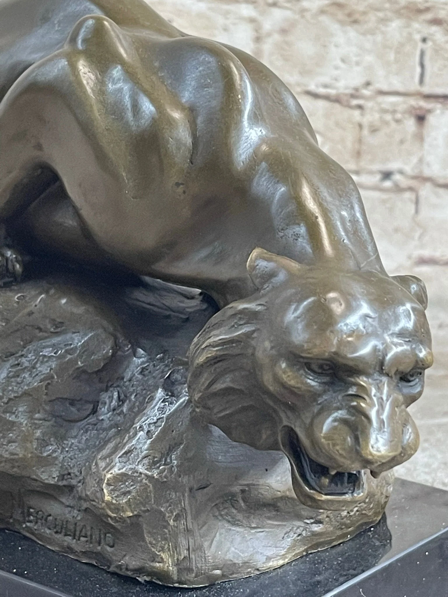 Sabre Tooth Tiger Lion Panther Bronze Sculpture Statue on Marble Base - Image 9