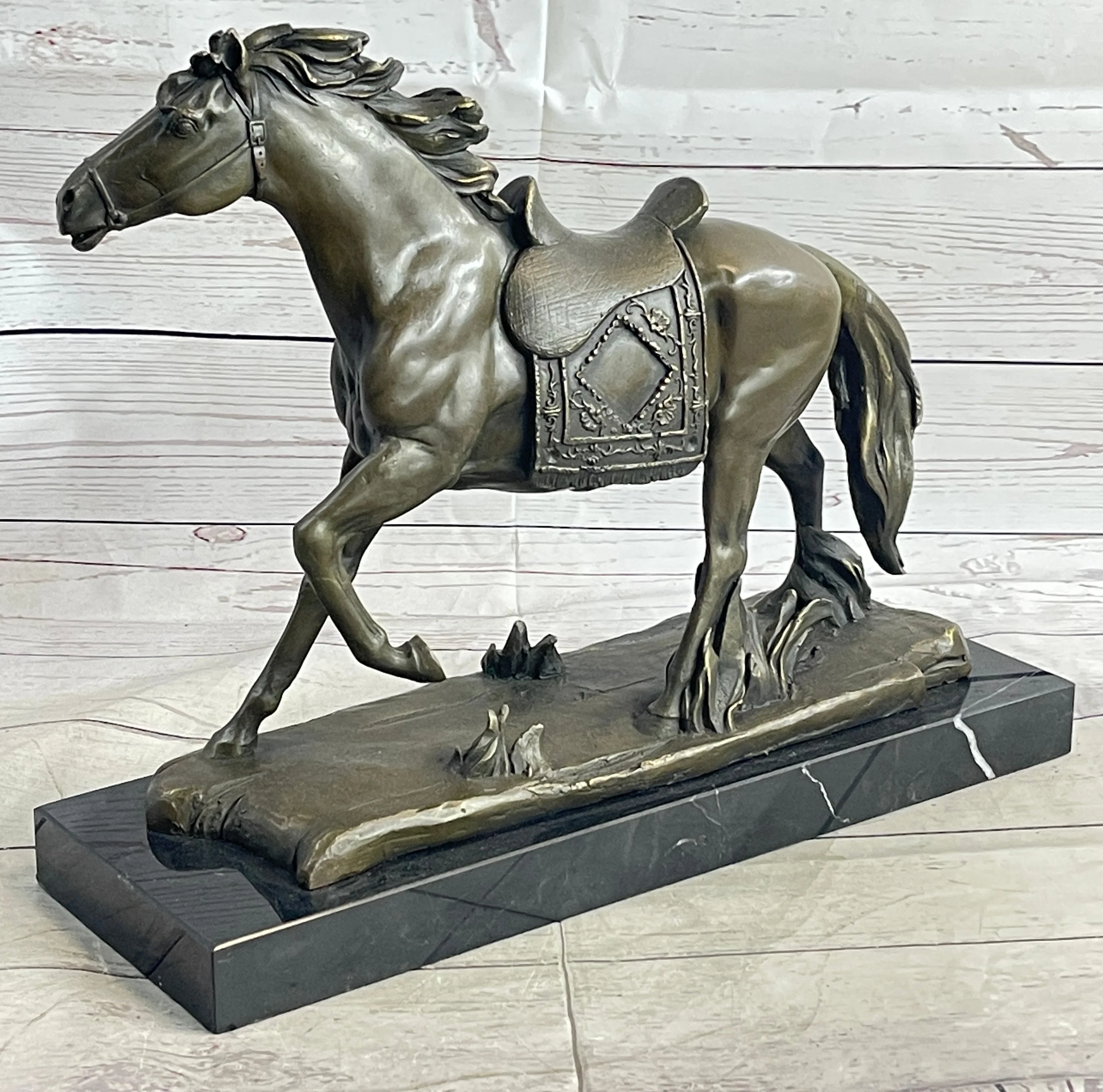 Saddled War Horse Working Equestrian Bronze Statue Sculpture after PJ Mene