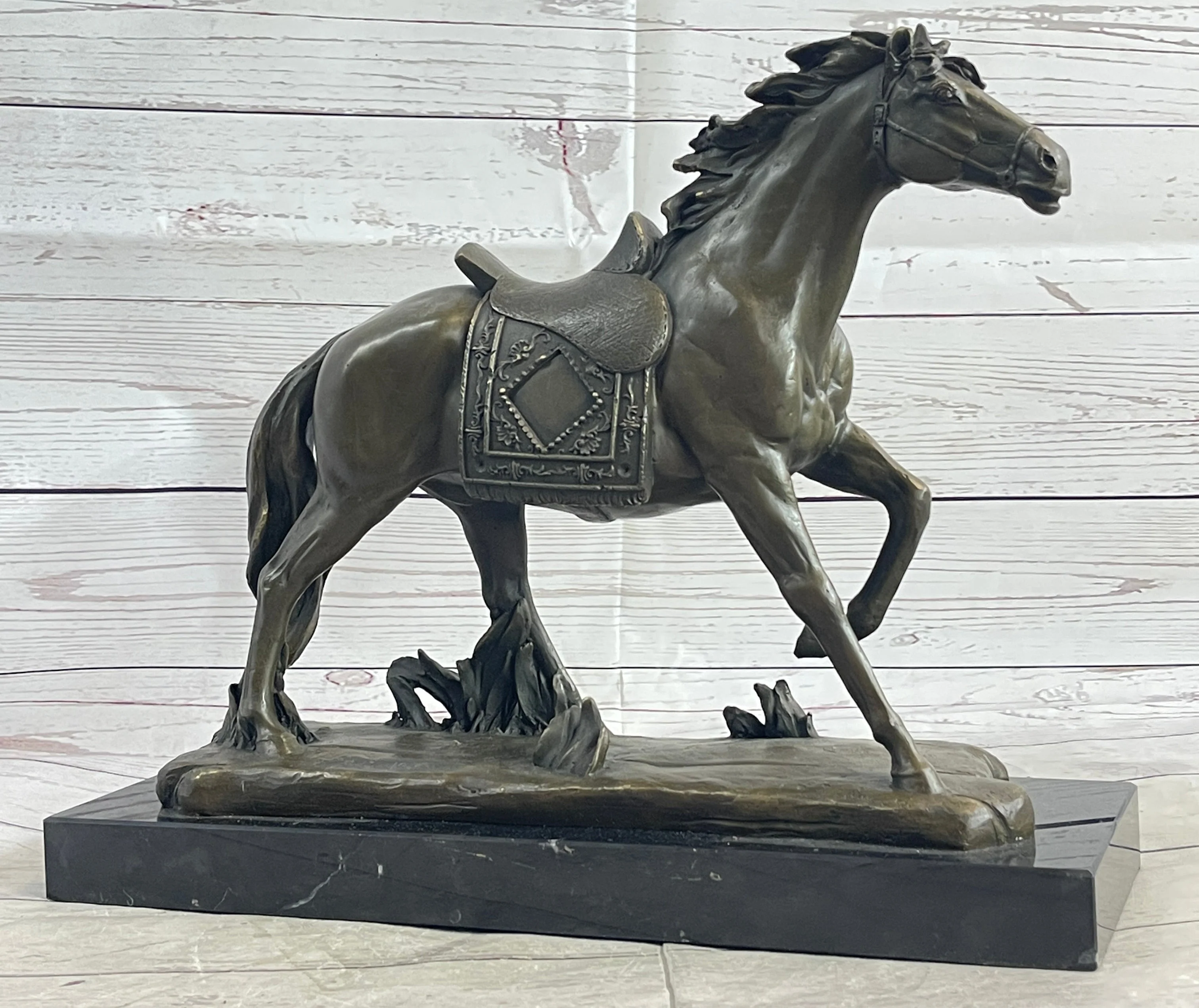 Saddled War Horse Working Equestrian Bronze Statue Sculpture after PJ Mene - Image 3