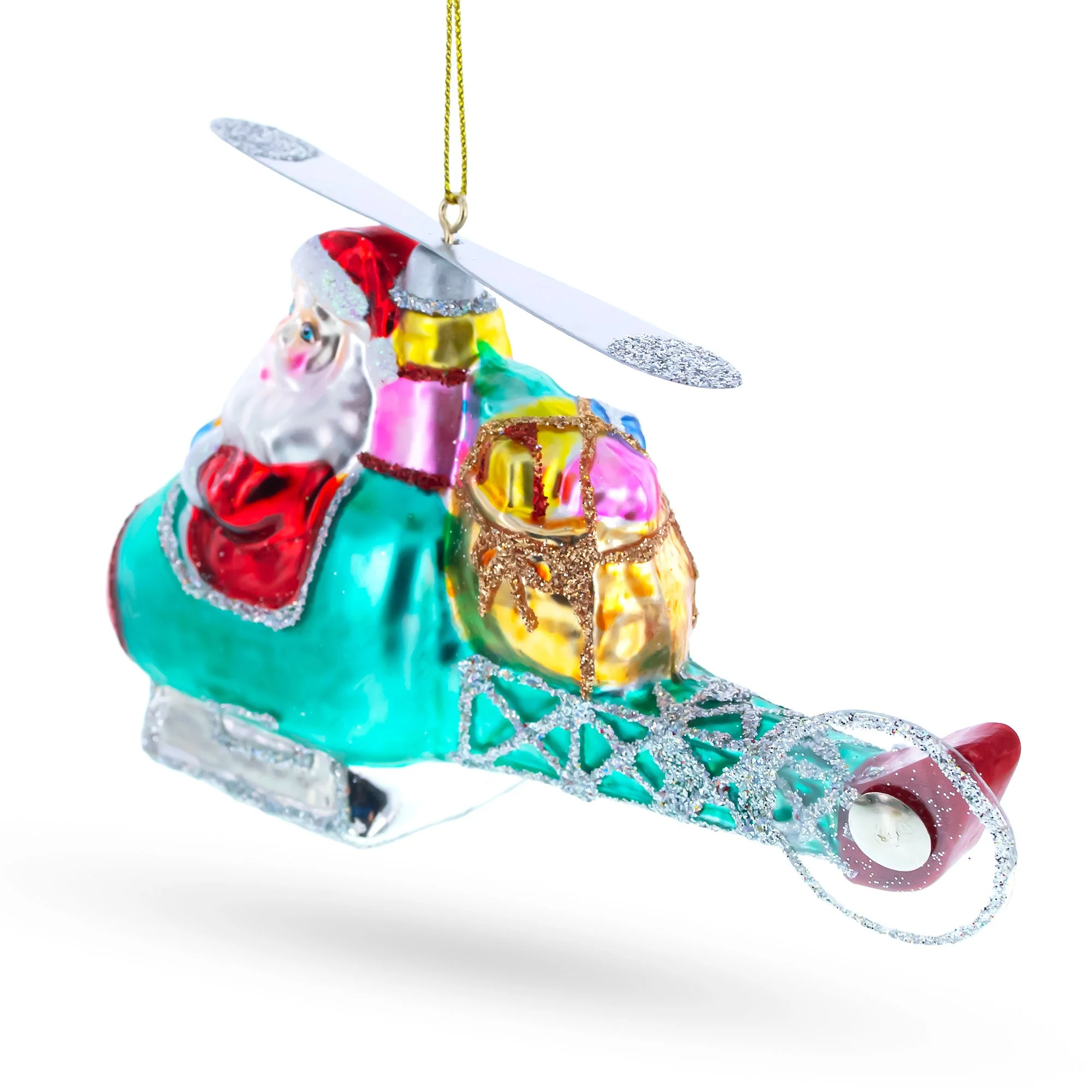 Santa Claus Pilot in Helicopter - Festive Blown Glass Christmas Ornament - Image 3