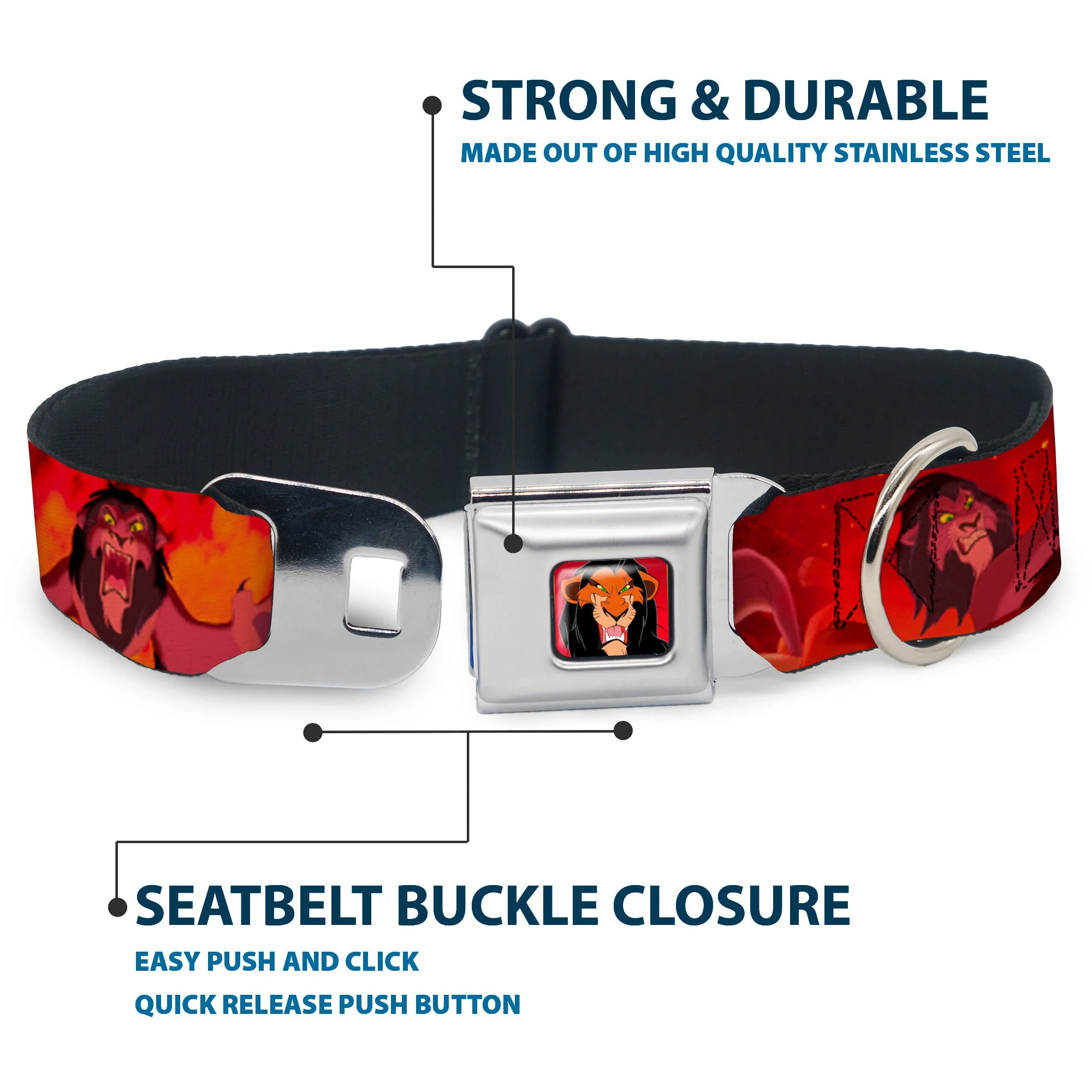 Scar Red Full Color Seatbelt Buckle Collar - Simba Scar Battle Scene Fiery Red - Image 4