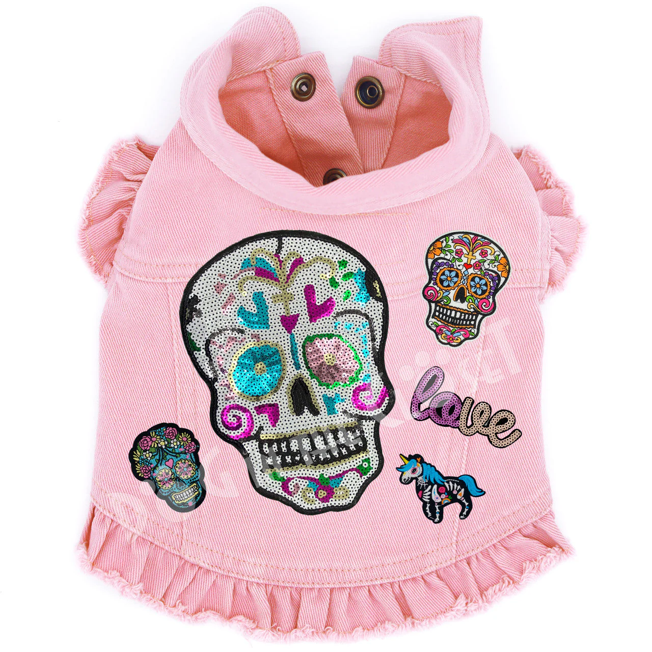 Sequin Day of the Dead Denim Dog Jacket - Image 2