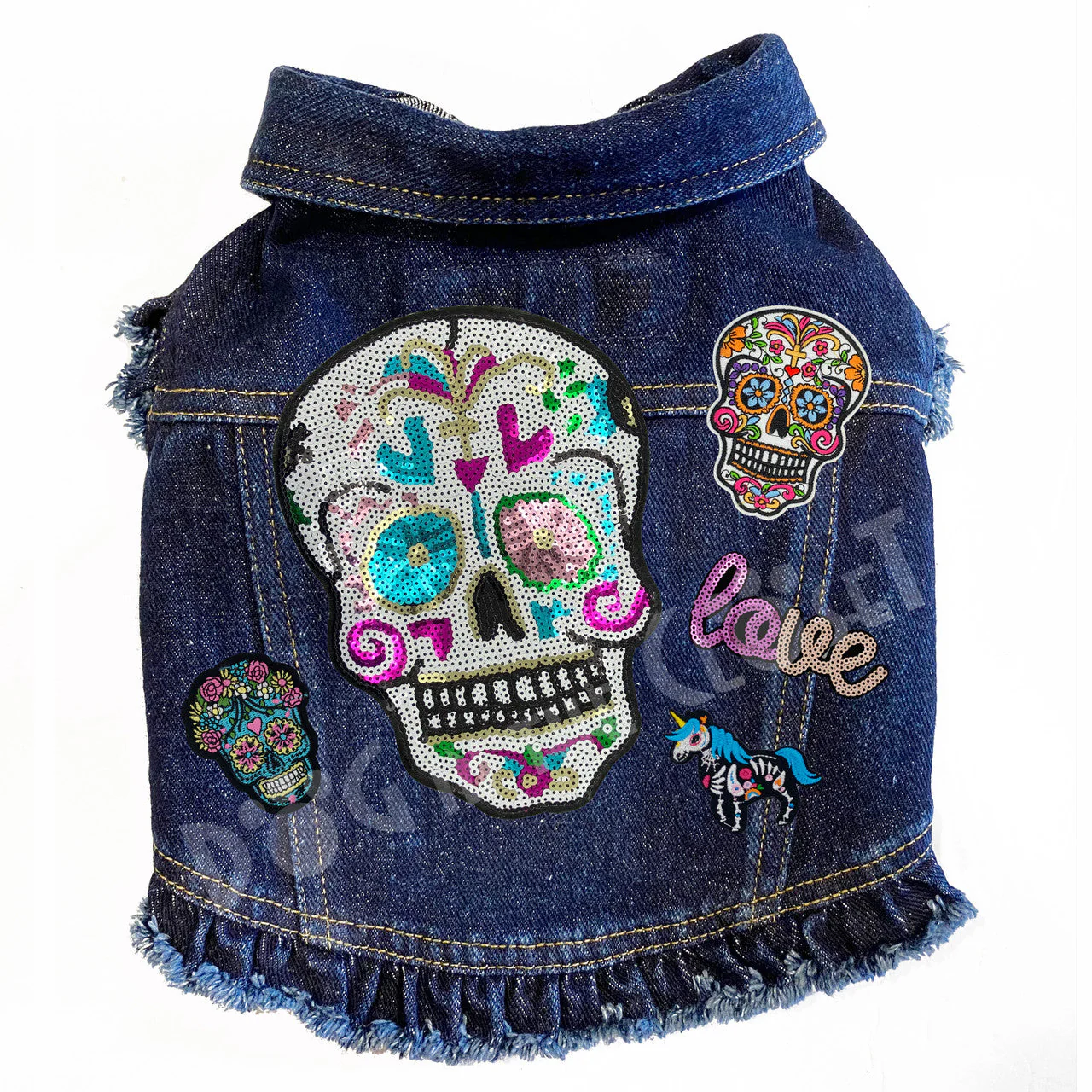 Sequin Day of the Dead Denim Dog Jacket - Image 6