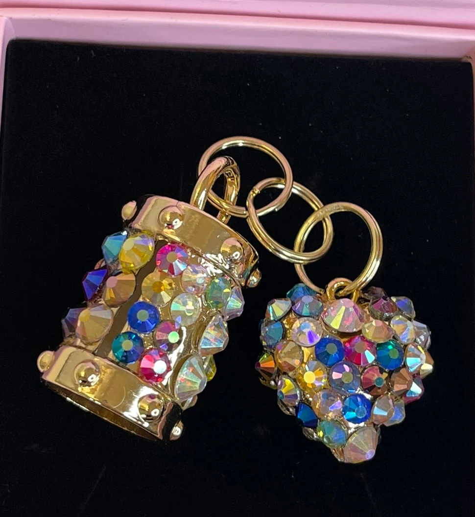Set Of 2 Rainbow Color Swarovski Crystal Heart & Cylinder Matching Swarovski Charm - Image 3