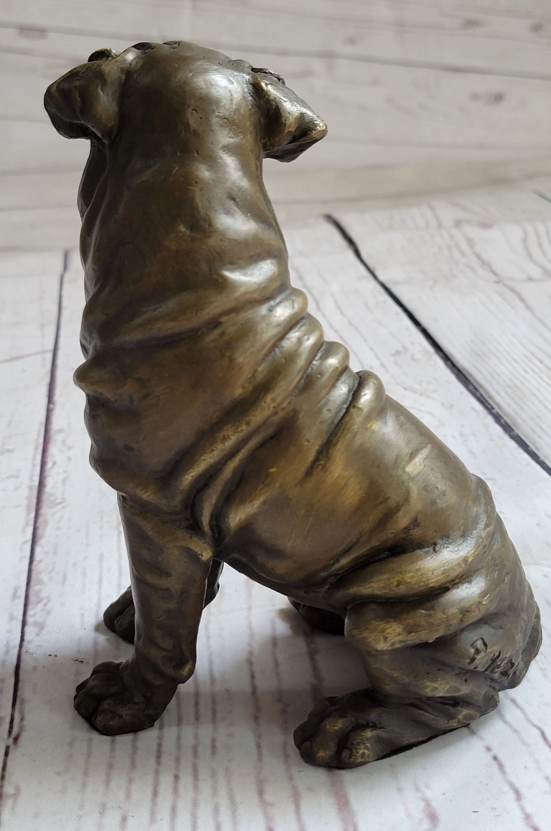 Shar Pei Wrinkly Puppy Dog Bronze Metal Figure Figurine Sculpture Signed Art 6.5" x 6" - Image 6