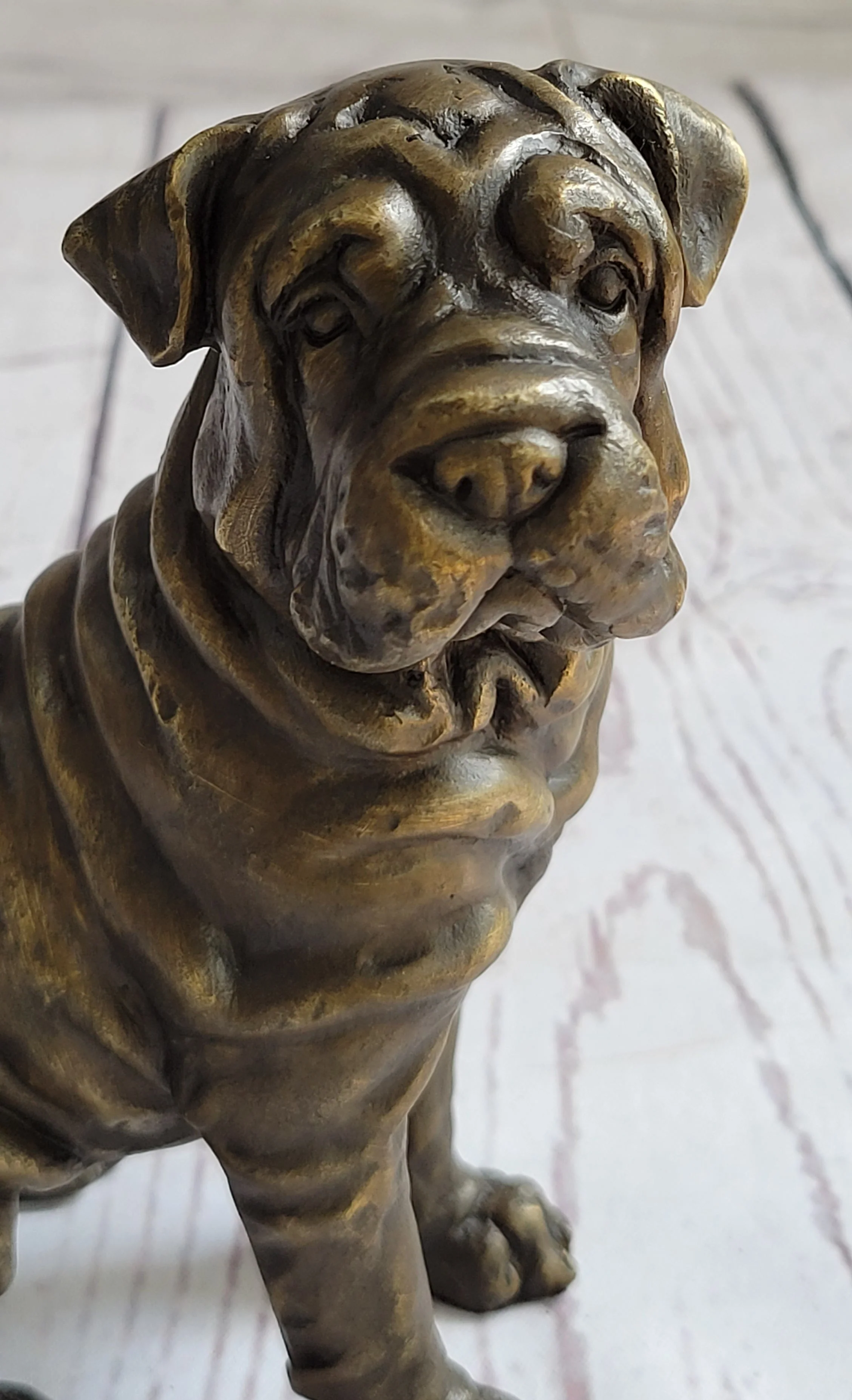 Shar Pei Wrinkly Puppy Dog Bronze Metal Figure Figurine Sculpture Signed Art 6.5" x 6" - Image 7