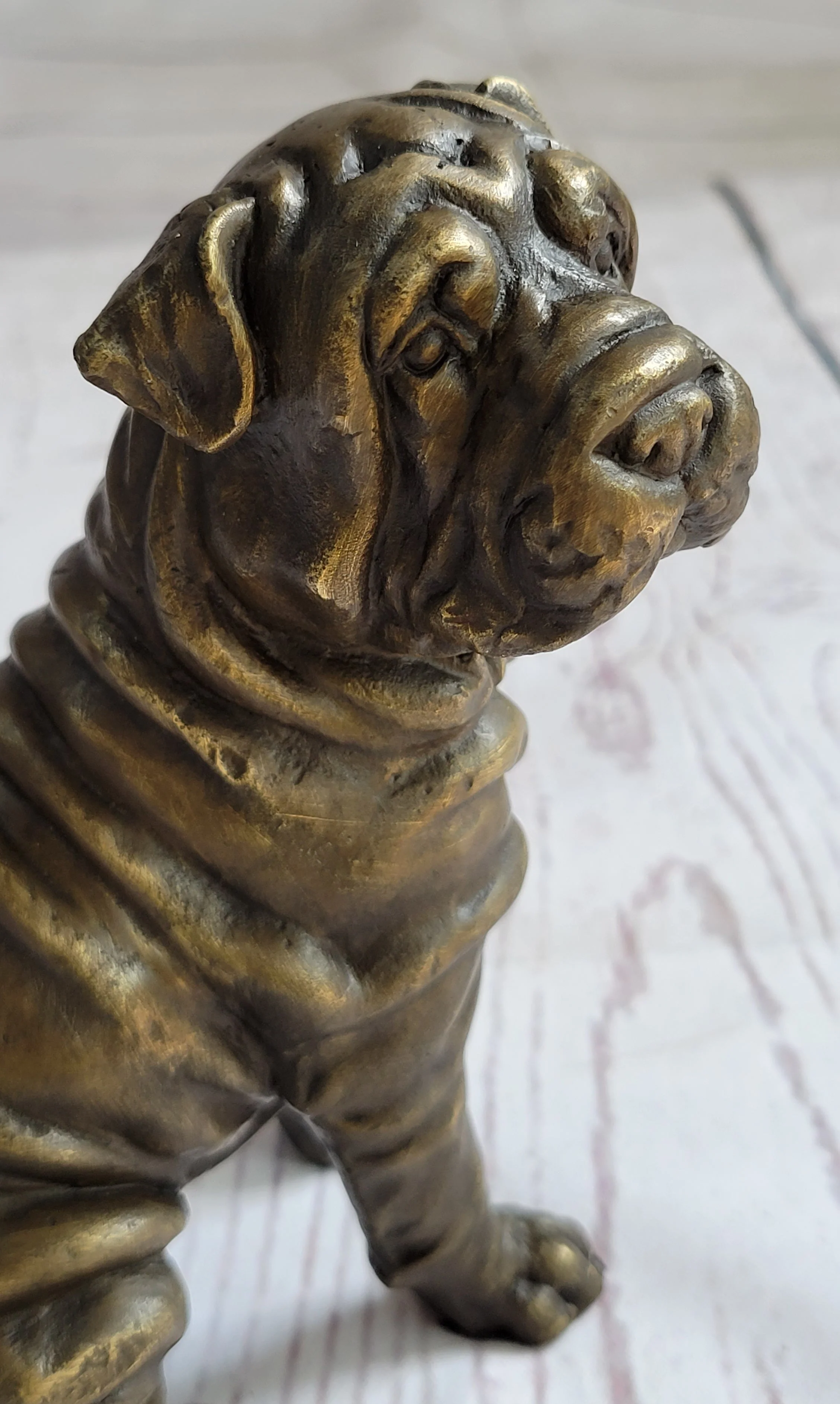 Shar Pei Wrinkly Puppy Dog Bronze Metal Figure Figurine Sculpture Signed Art 6.5" x 6" - Image 8