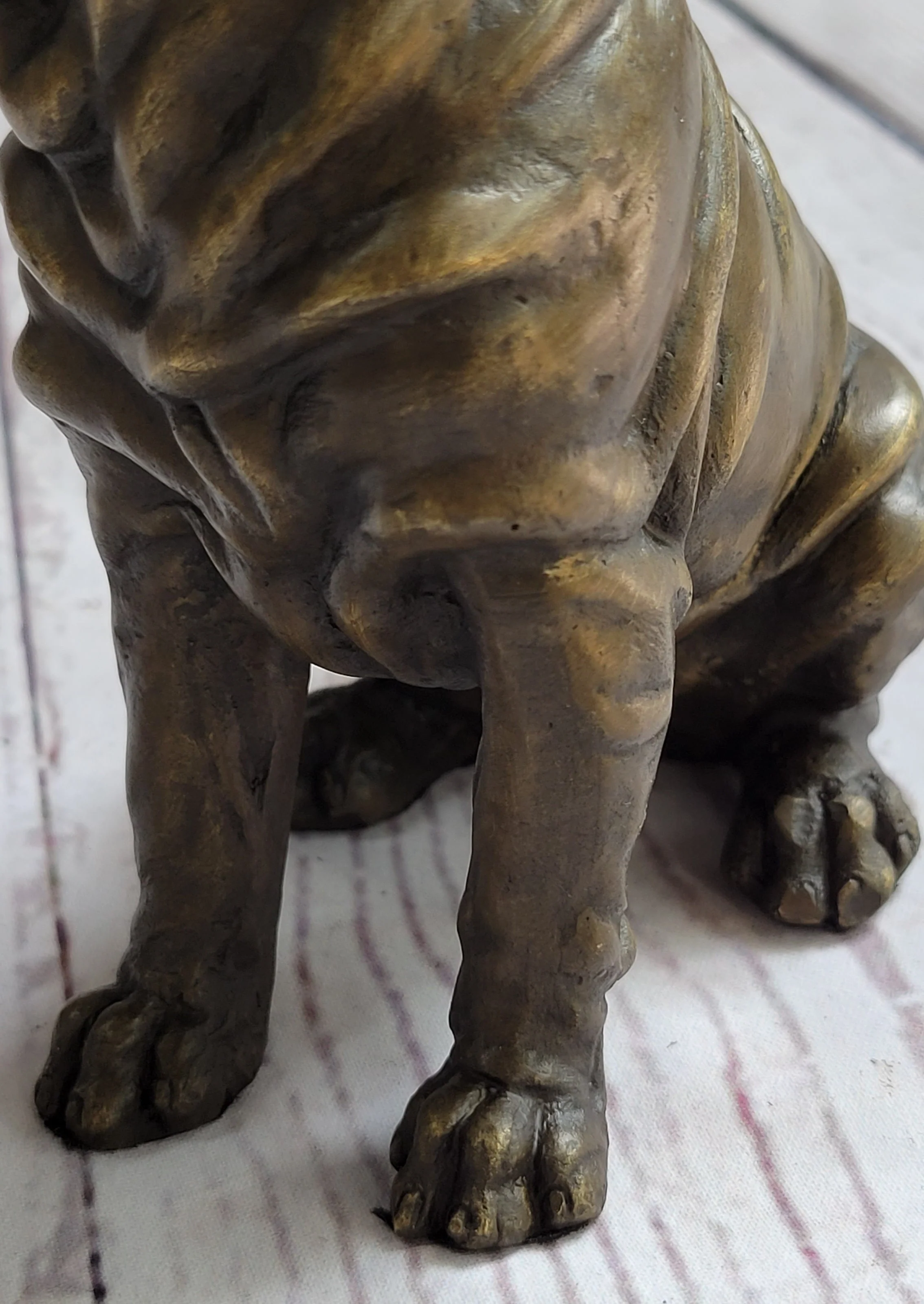 Shar Pei Wrinkly Puppy Dog Bronze Metal Figure Figurine Sculpture Signed Art 6.5" x 6" - Image 9