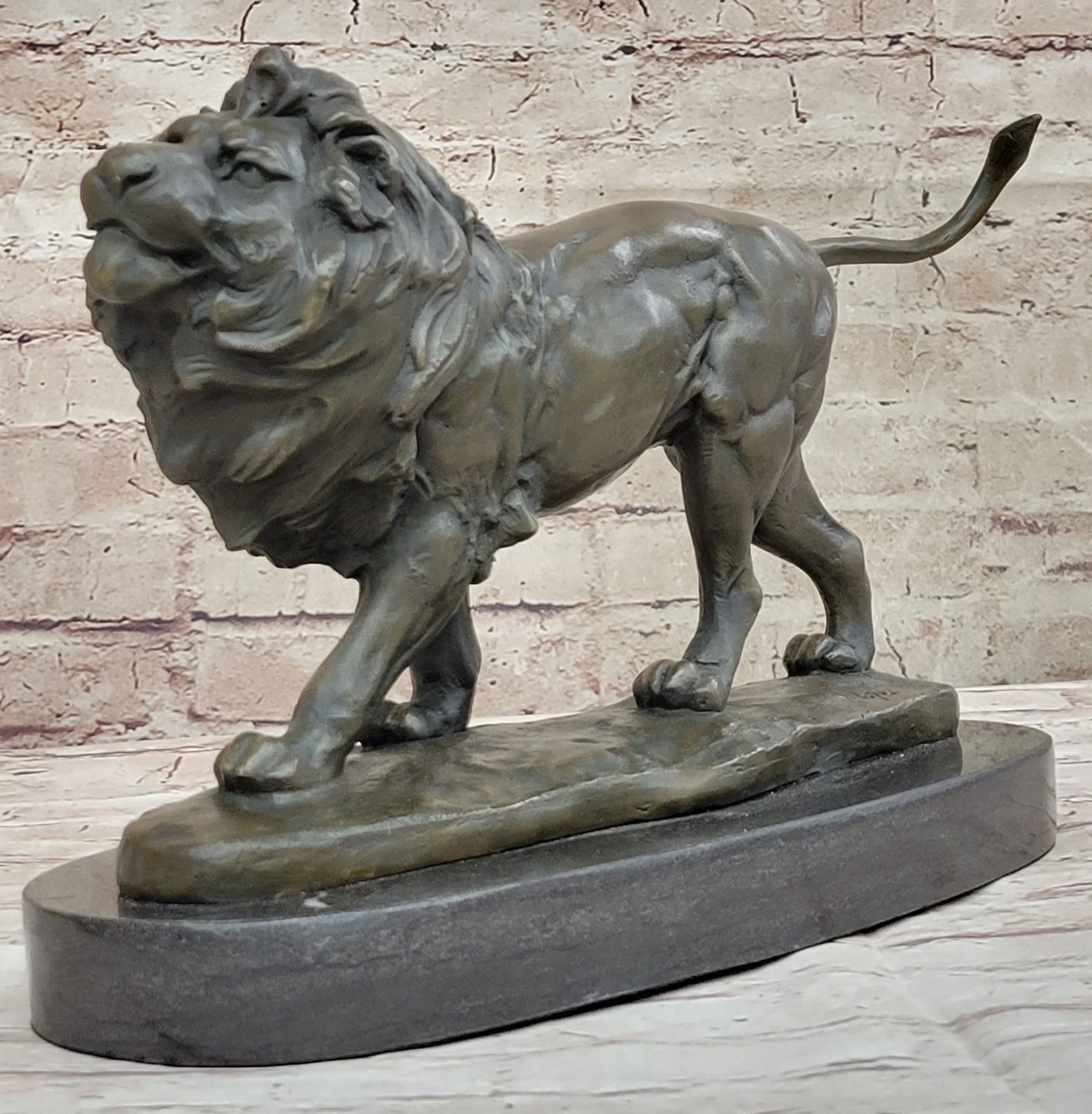 Signed African Male Lion King of Jungle on Prowl Bronze Sculpture Art Deco Decor - Image 3