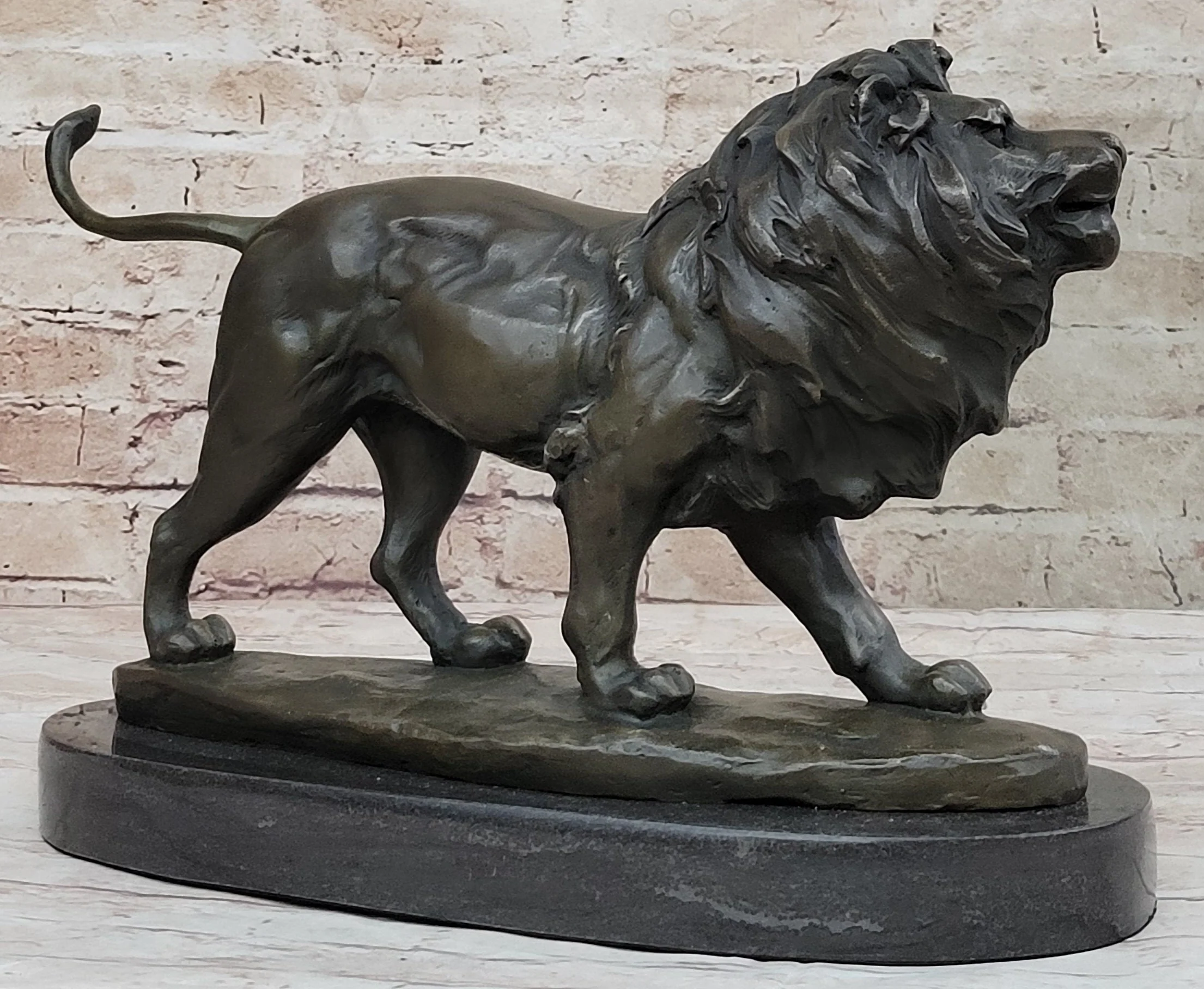 Signed African Male Lion King of Jungle on Prowl Bronze Sculpture Art Deco Decor - Image 4
