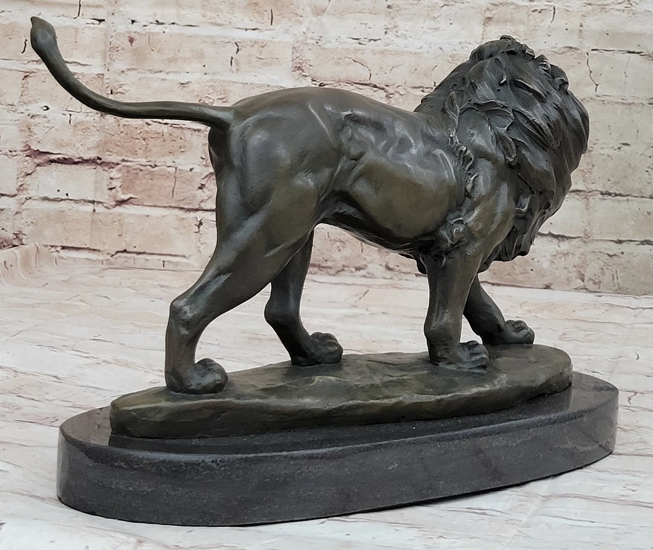 Signed African Male Lion King of Jungle on Prowl Bronze Sculpture Art Deco Decor - Image 5