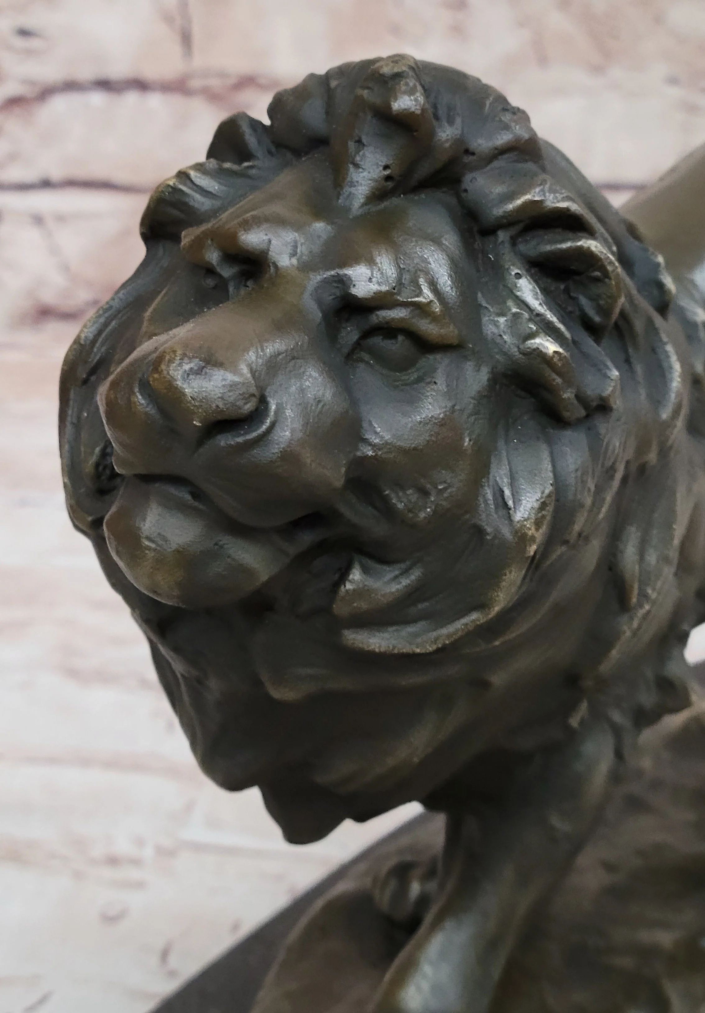 Signed African Male Lion King of Jungle on Prowl Bronze Sculpture Art Deco Decor - Image 7