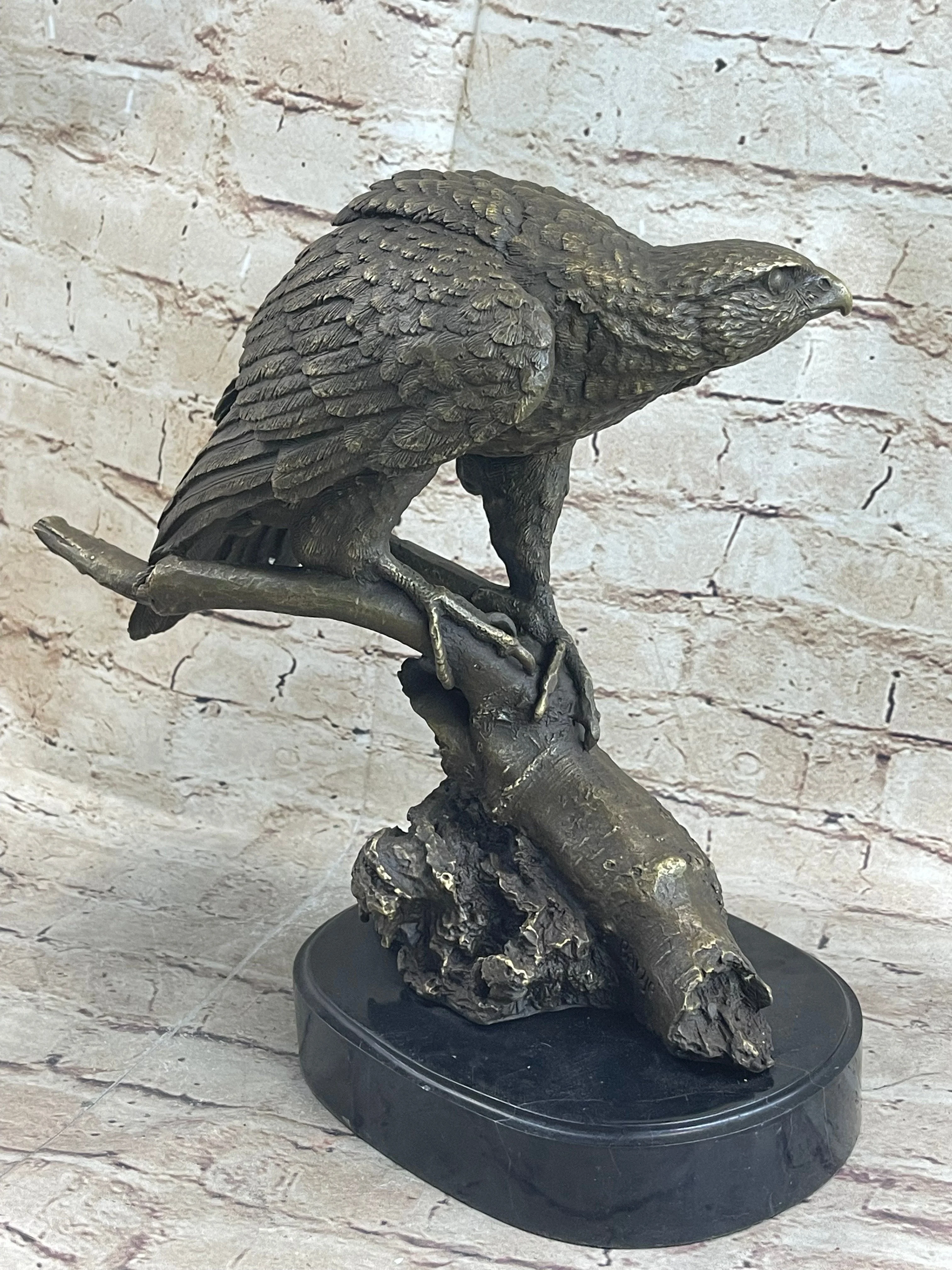 Signed Barye American Eagle On A Tree Branch Bronze Marble Figurine Art Figure - Image 4