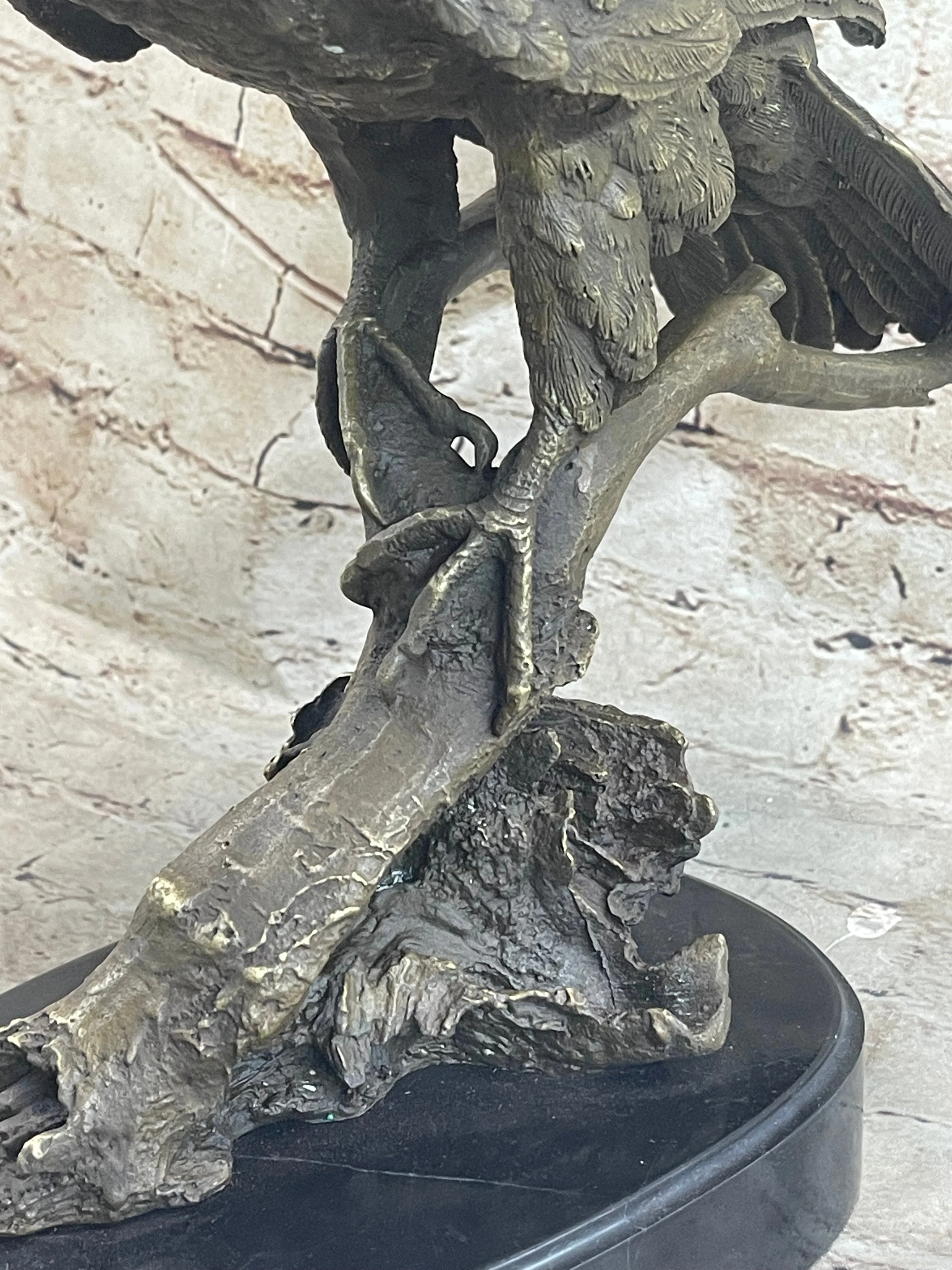 Signed Barye American Eagle On A Tree Branch Bronze Marble Figurine Art Figure - Image 9