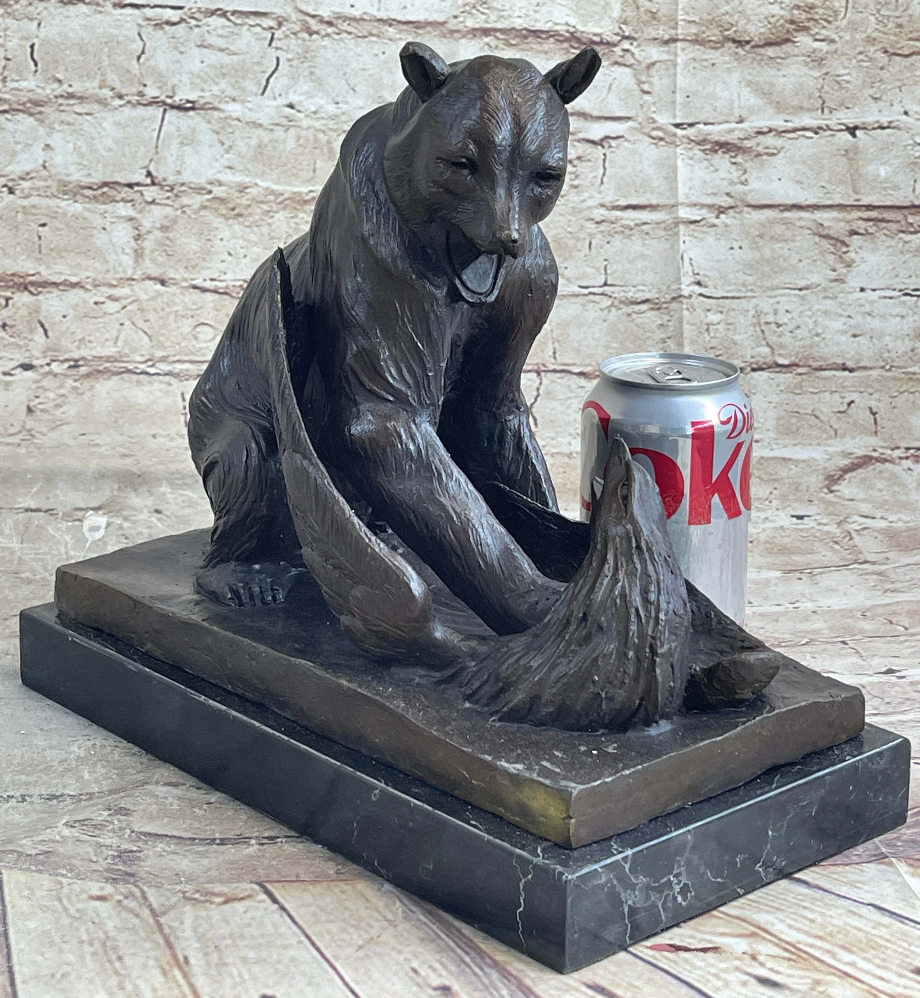 Signed Barye Bear Attacking Eagle Bronze Sculpture Marble Base Figurine Statue - Image 2