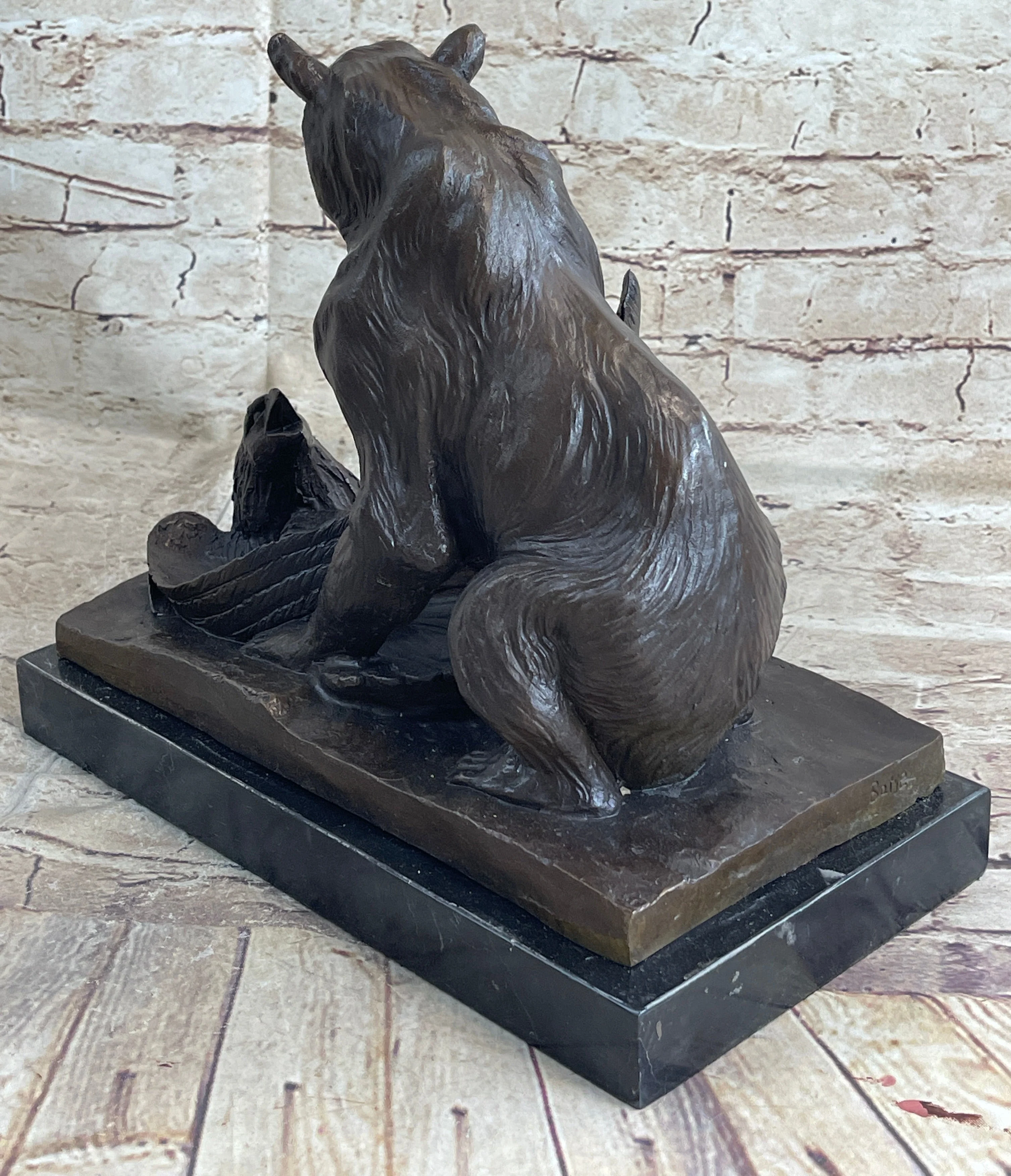 Signed Barye Bear Attacking Eagle Bronze Sculpture Marble Base Figurine Statue - Image 5