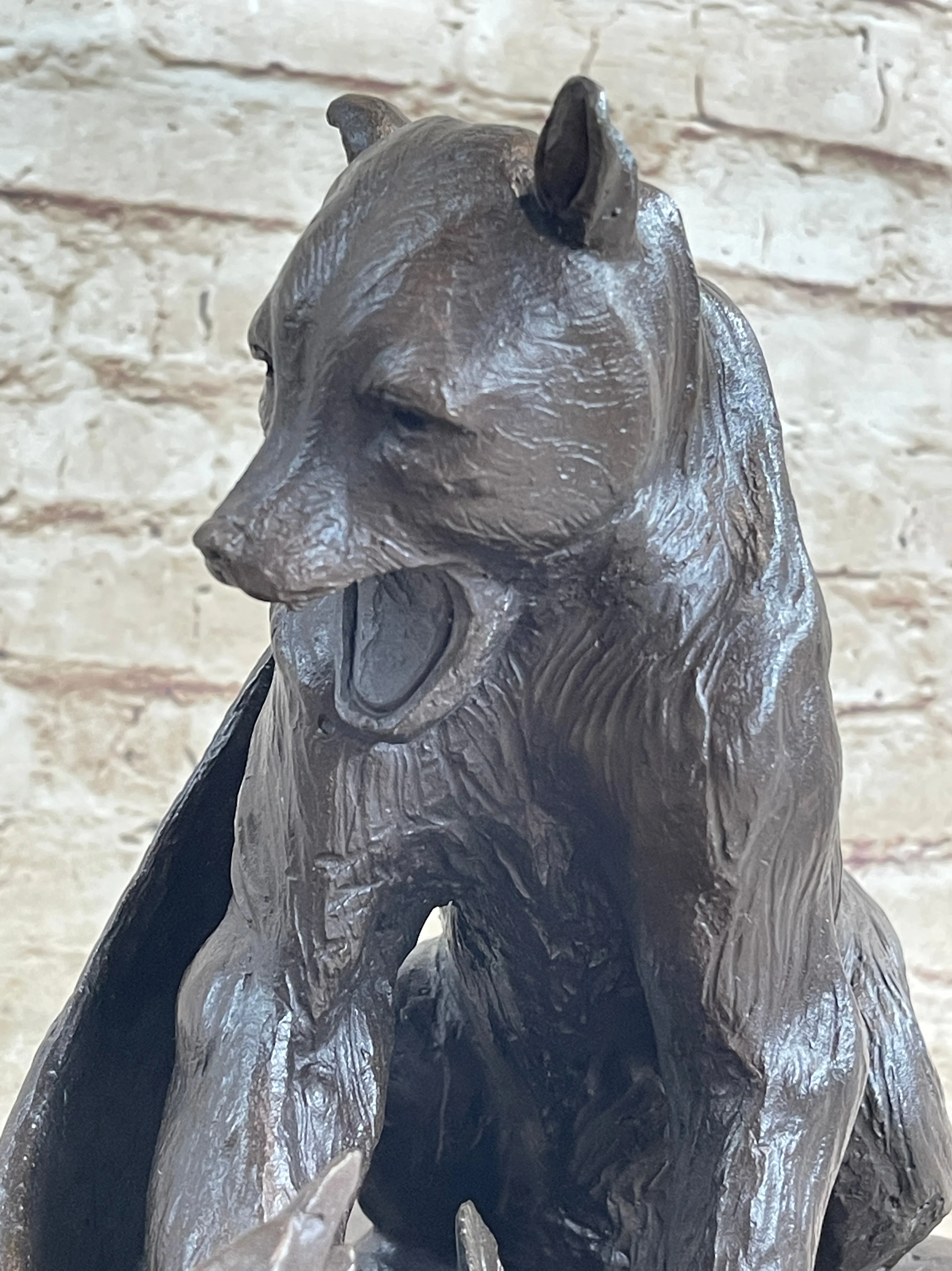 Signed Barye Bear Attacking Eagle Bronze Sculpture Marble Base Figurine Statue - Image 6