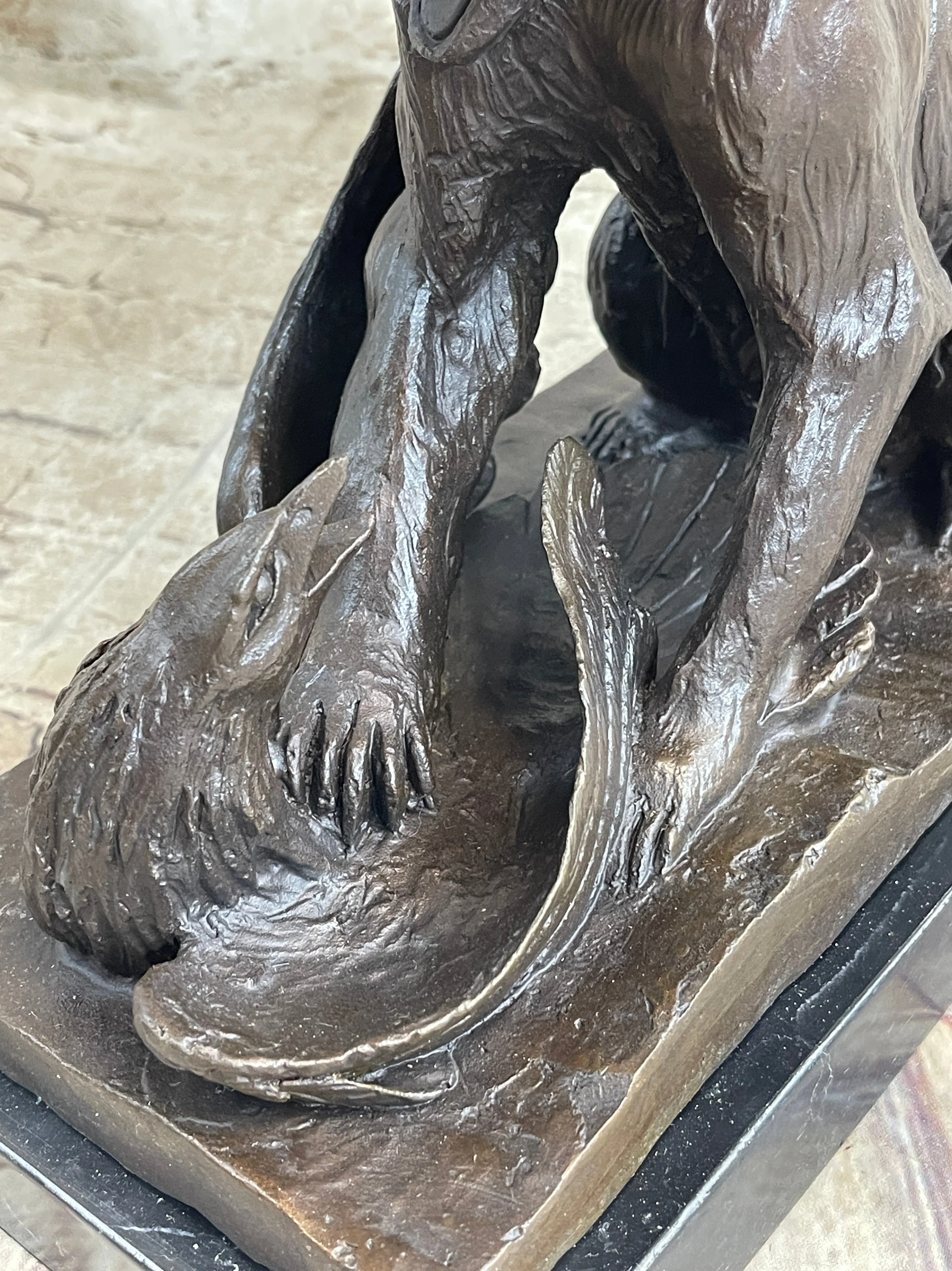 Signed Barye Bear Attacking Eagle Bronze Sculpture Marble Base Figurine Statue - Image 7