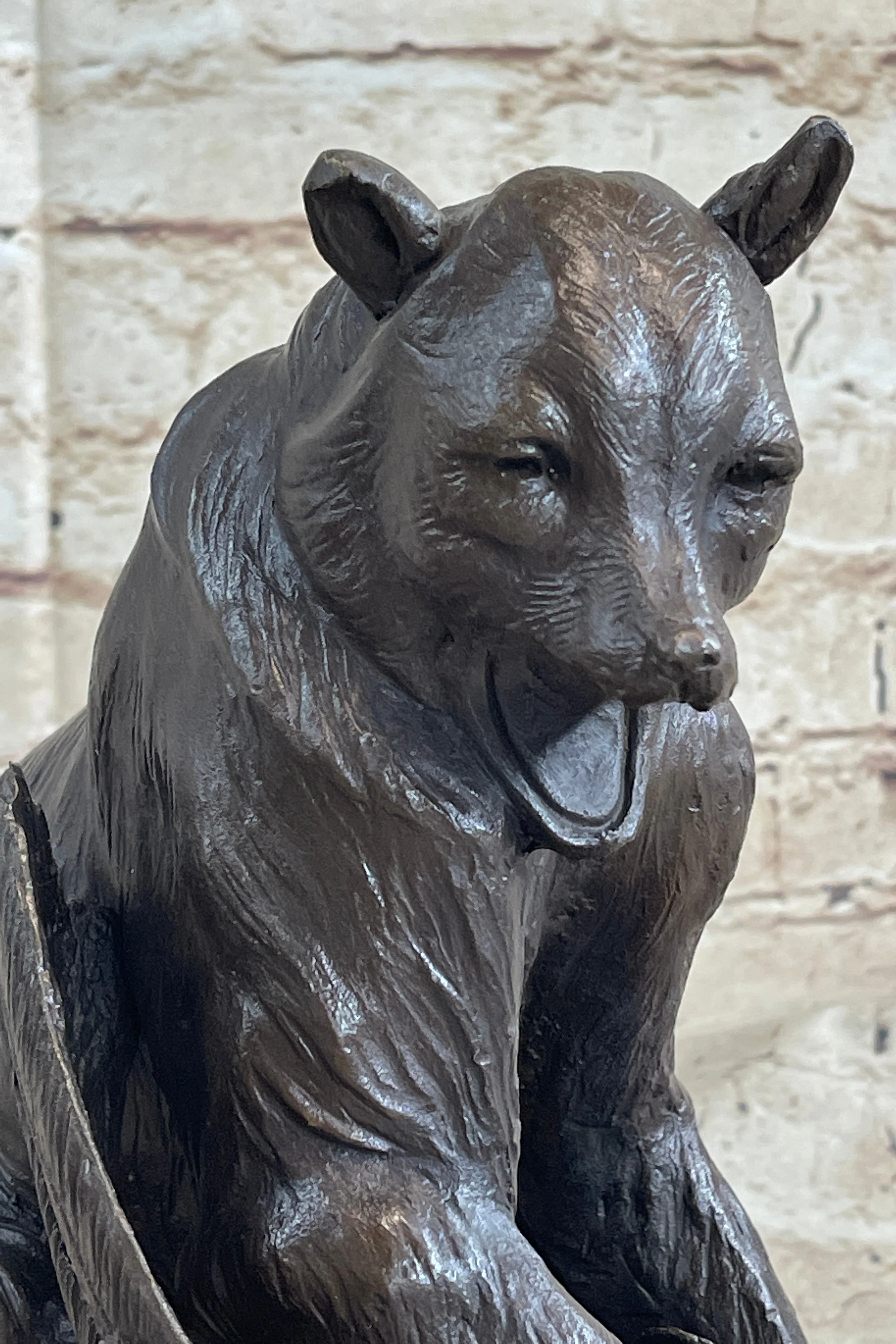 Signed Barye Bear Attacking Eagle Bronze Sculpture Marble Base Figurine Statue - Image 9