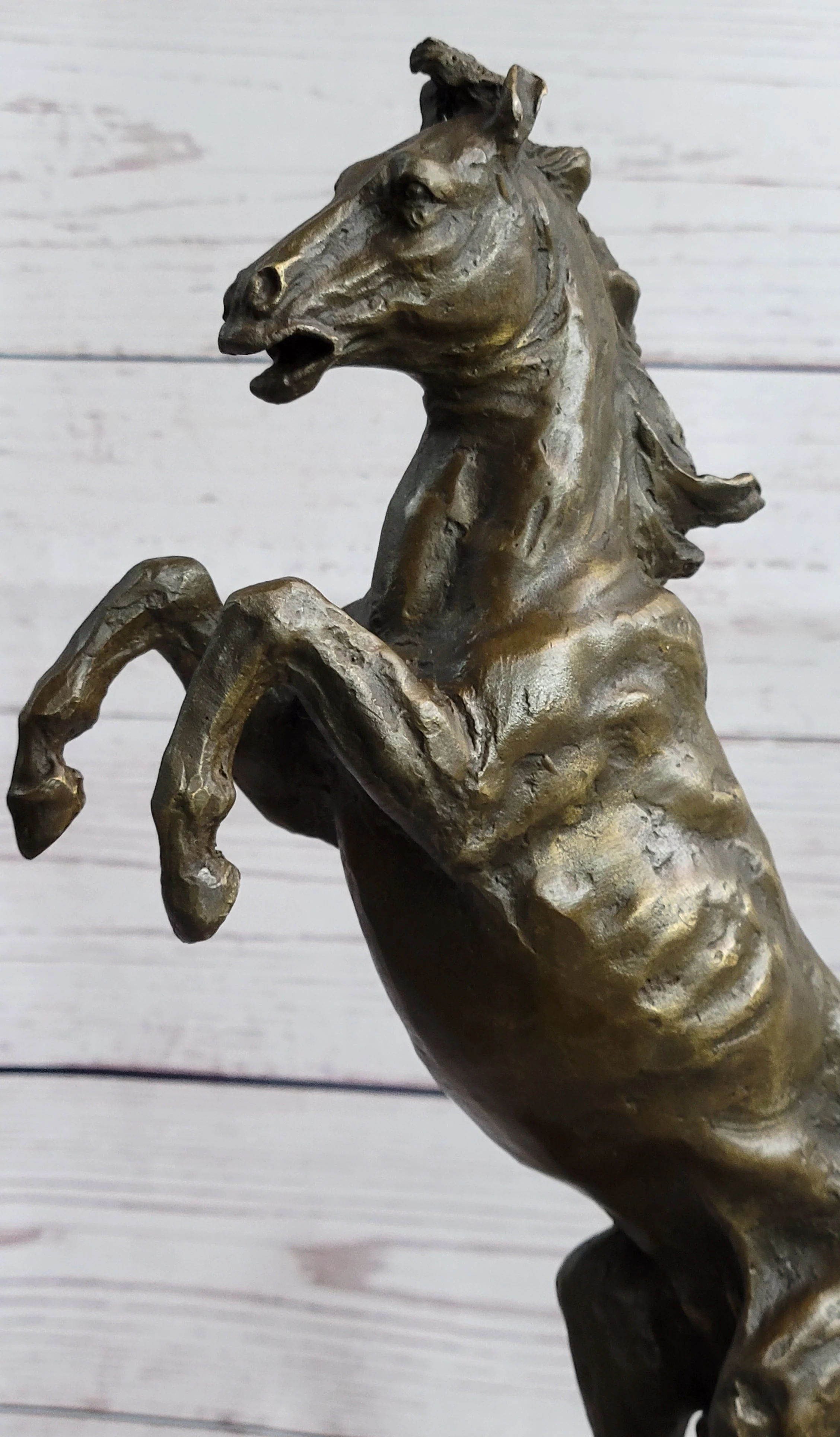 Signed Barye Excited Rearing Horse Bronze Marble Sculpture Racing Marble Figure - Image 7