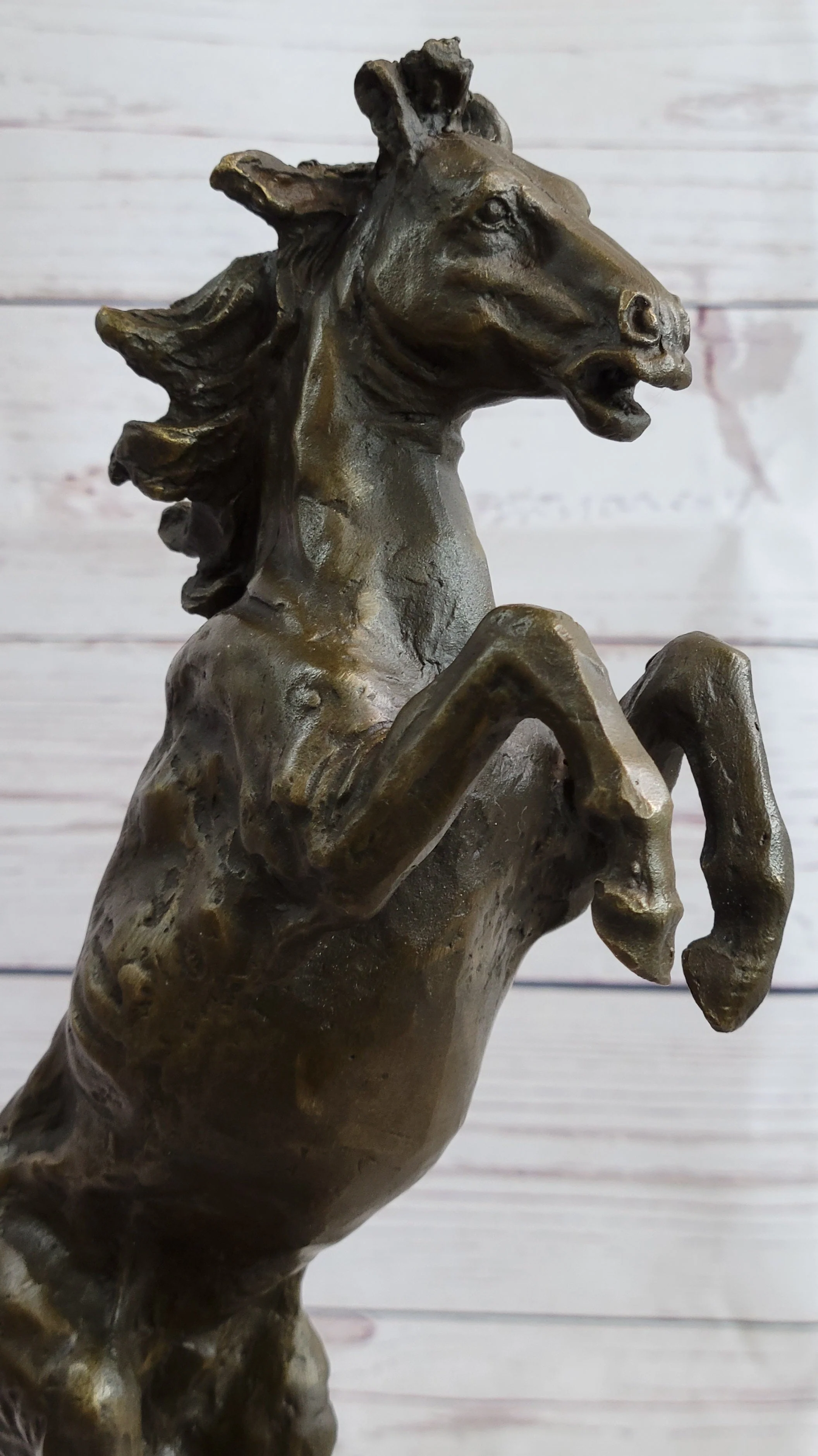 Signed Barye Excited Rearing Horse Bronze Marble Sculpture Racing Marble Figure - Image 8