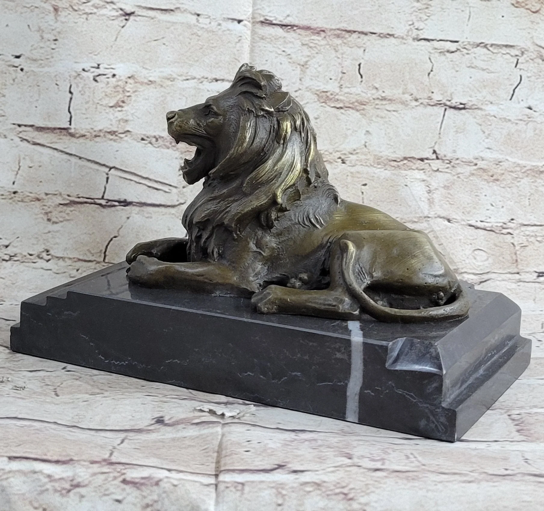 Signed Barye King Of Jungle Lion Bronze Sculpture Vintage Reproduction Art Deco - Image 3