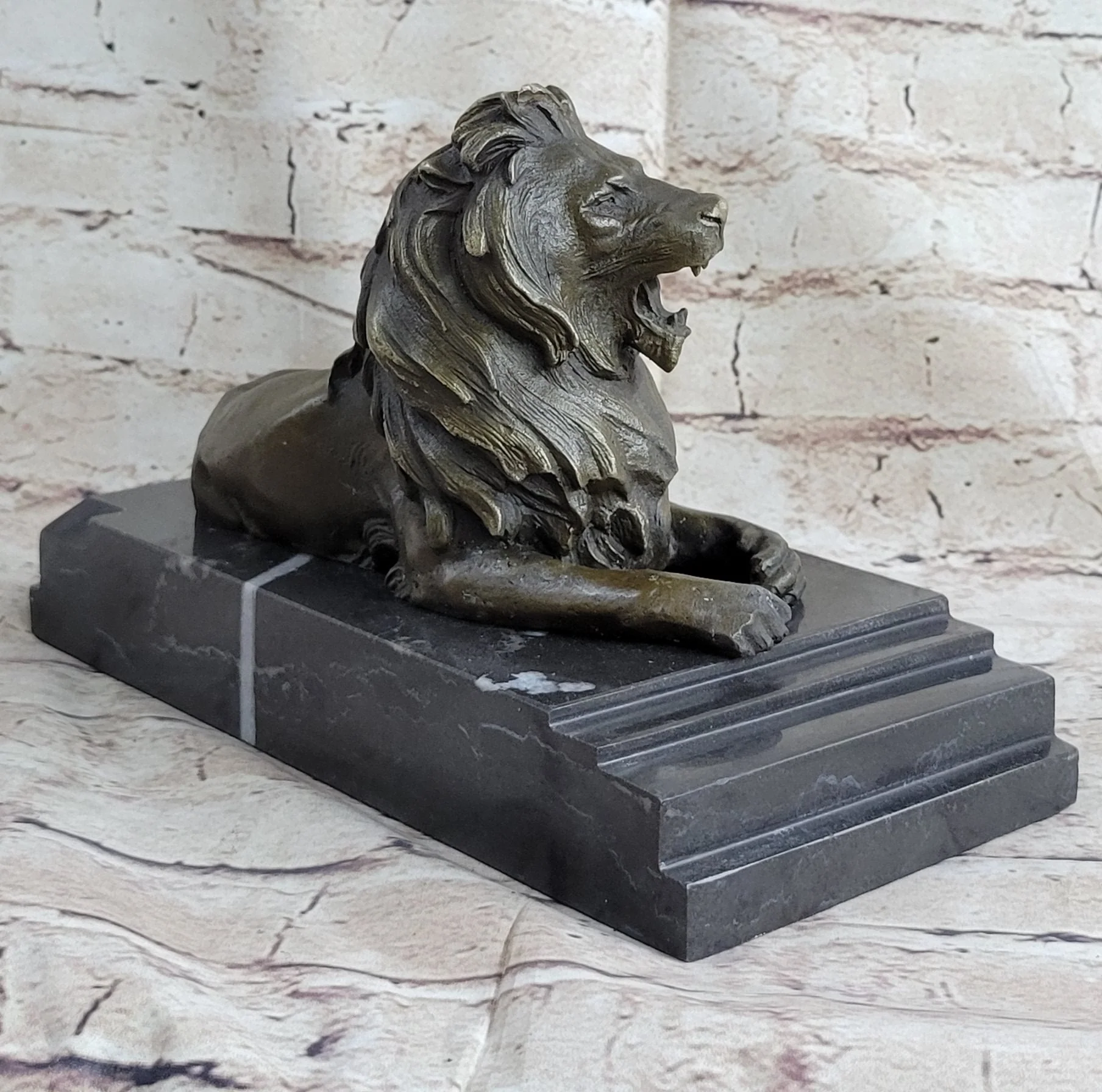 Signed Barye King Of Jungle Lion Bronze Sculpture Vintage Reproduction Art Deco - Image 7