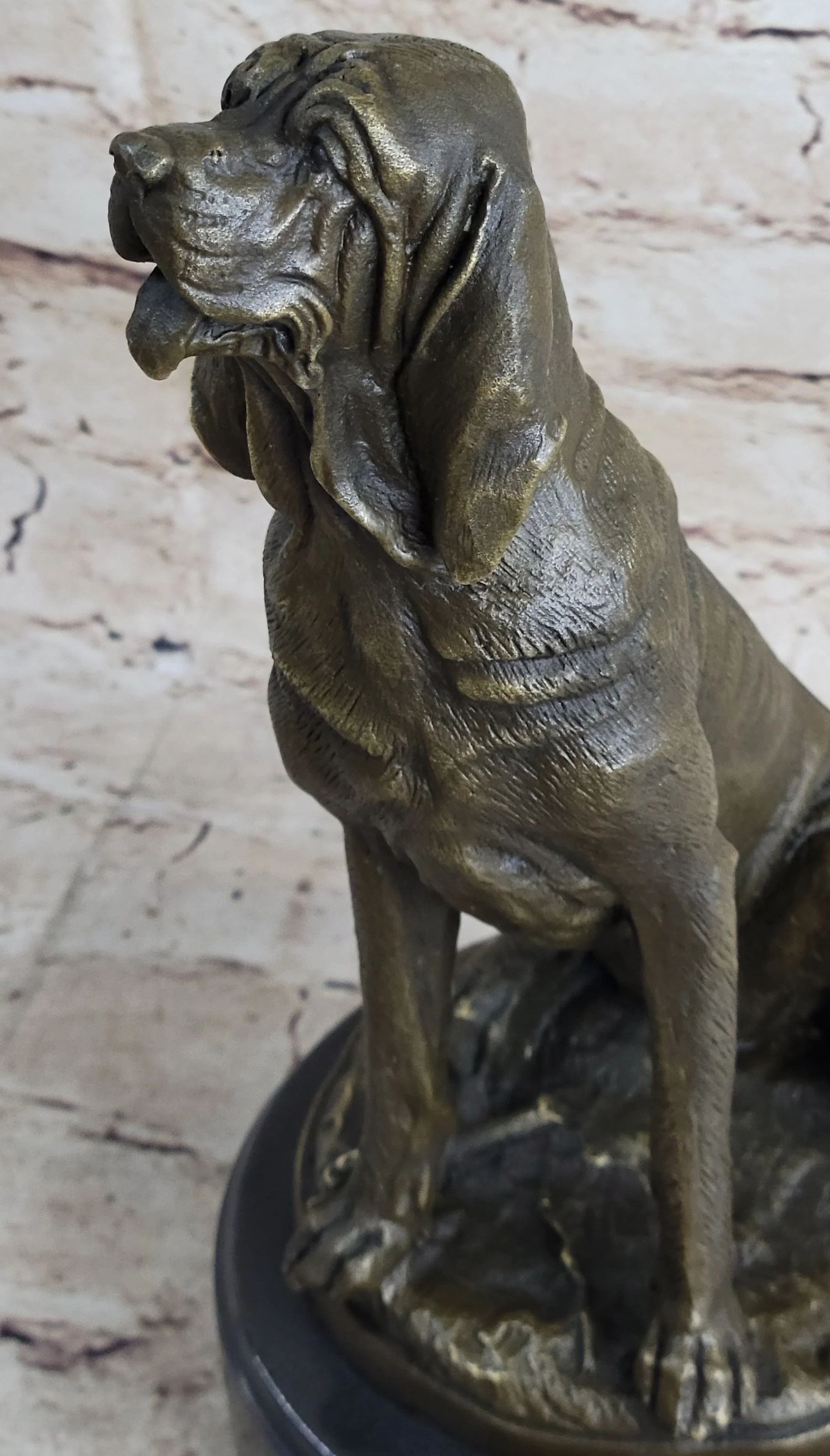 Signed Cain Bloodhound Bronze Marble Sculpture Pet Dog Figure Man`s Best Friend - Image 7
