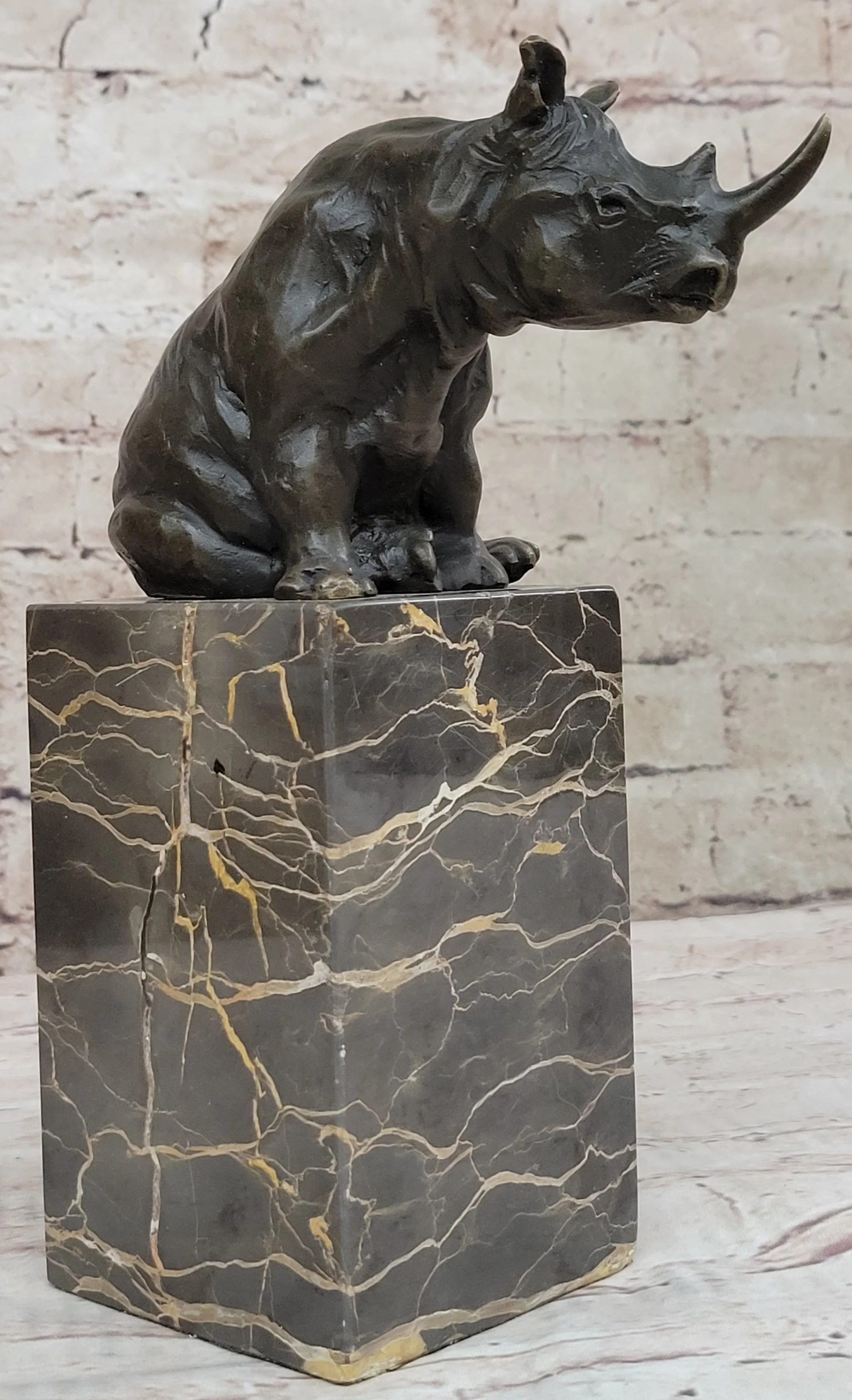 Signed Milo African Rhinoceros Rhino Bronze Figurine Sculpture Statue on Marble Base - Image 4