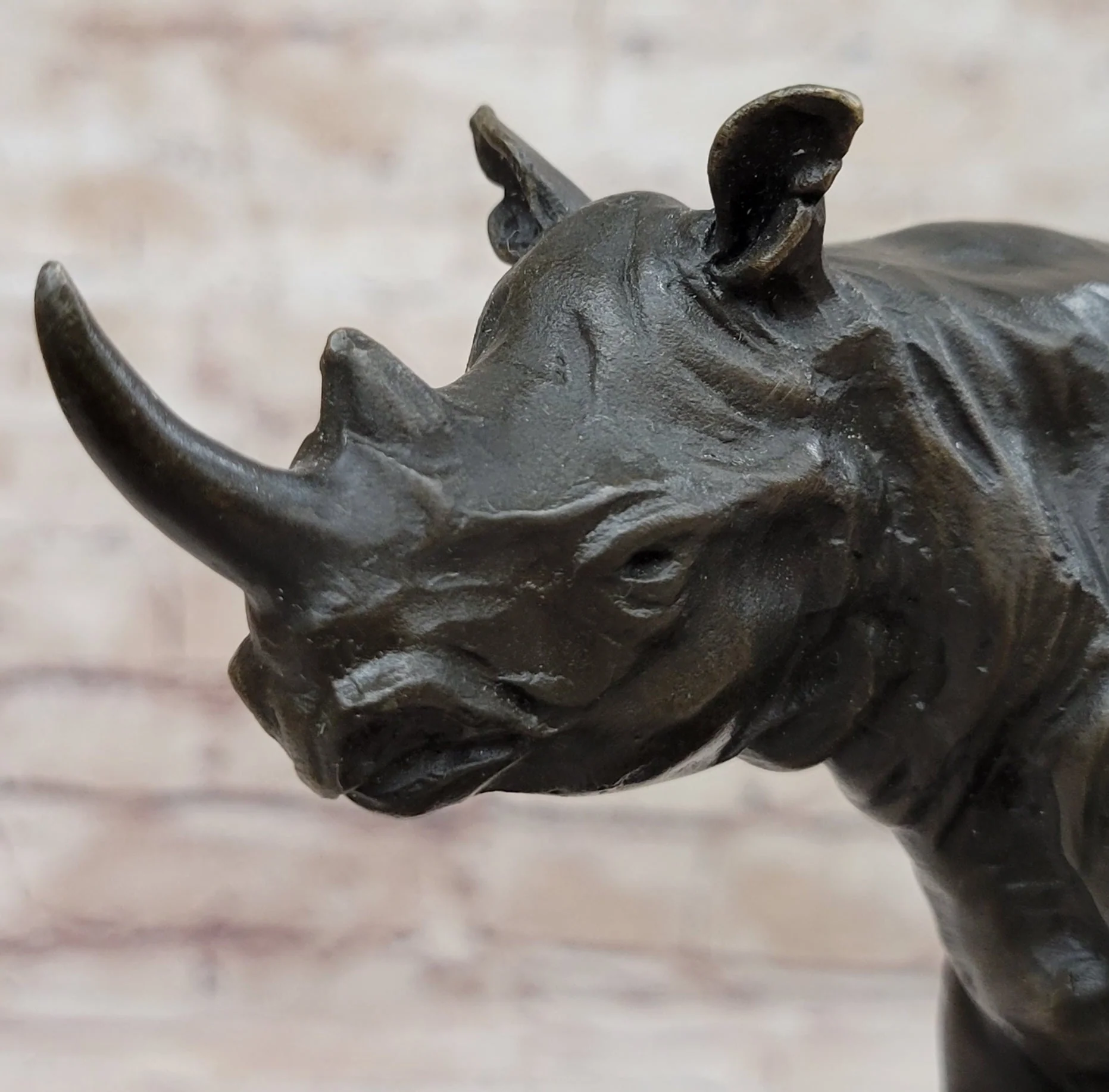 Signed Milo African Rhinoceros Rhino Bronze Figurine Sculpture Statue on Marble Base - Image 7
