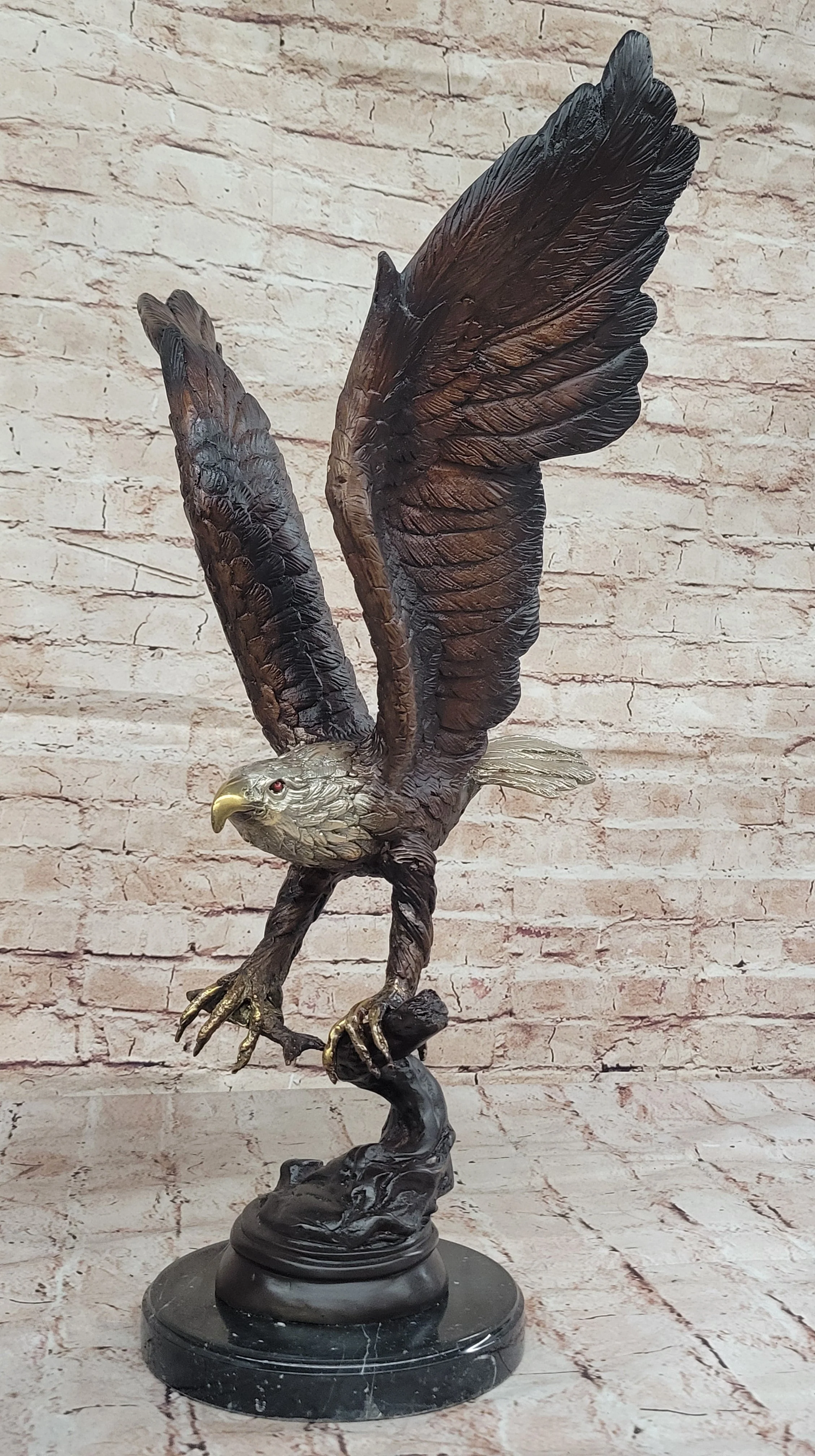 Signed Moigniez Eagle Catch Fish Bronze Sculpture Multi Color Patina Figurine 24" x 13" - Image 3