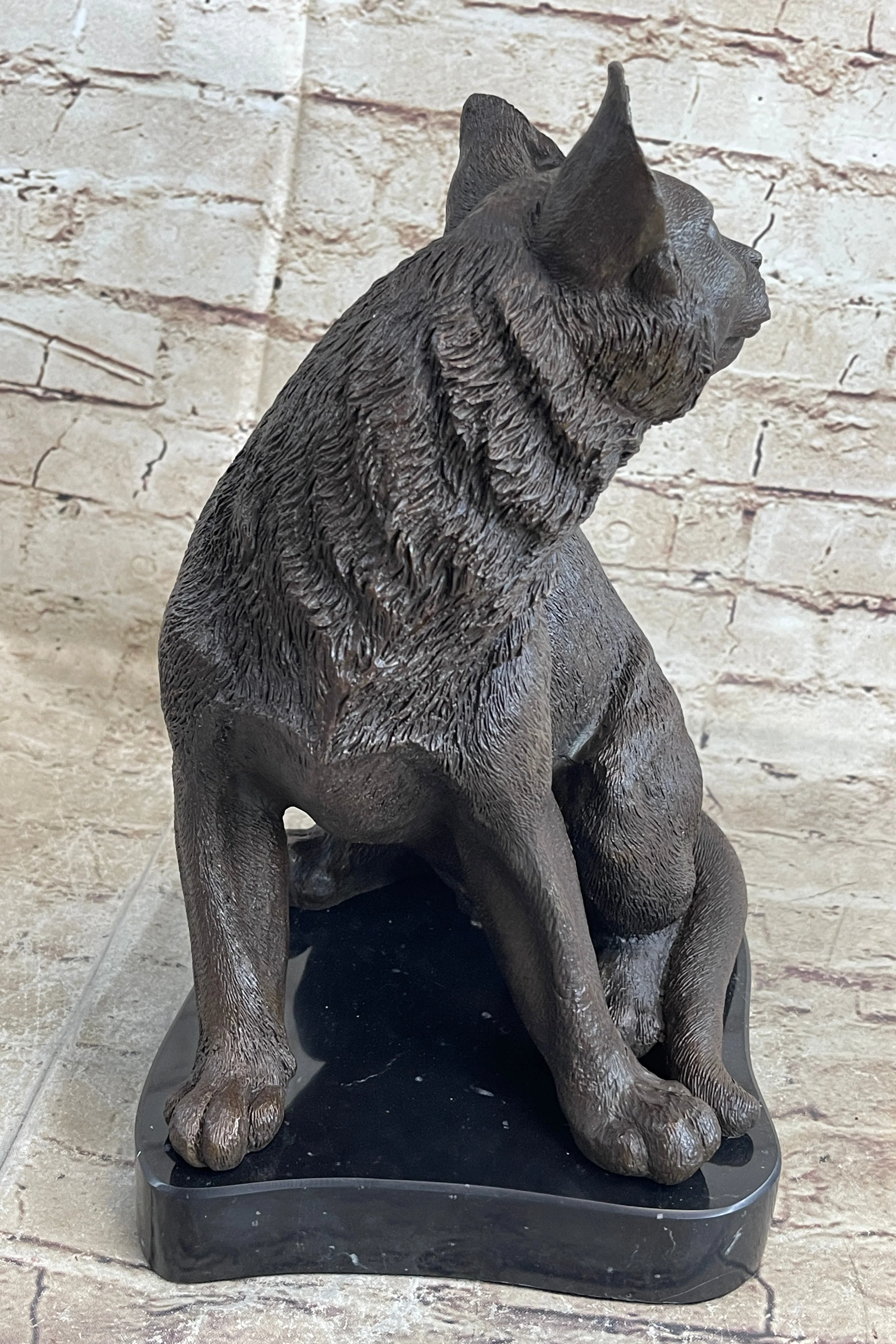 Signed Original Friendly Cat Feline Bronze Art Deco Marble Base Sculpture Figure - Image 5