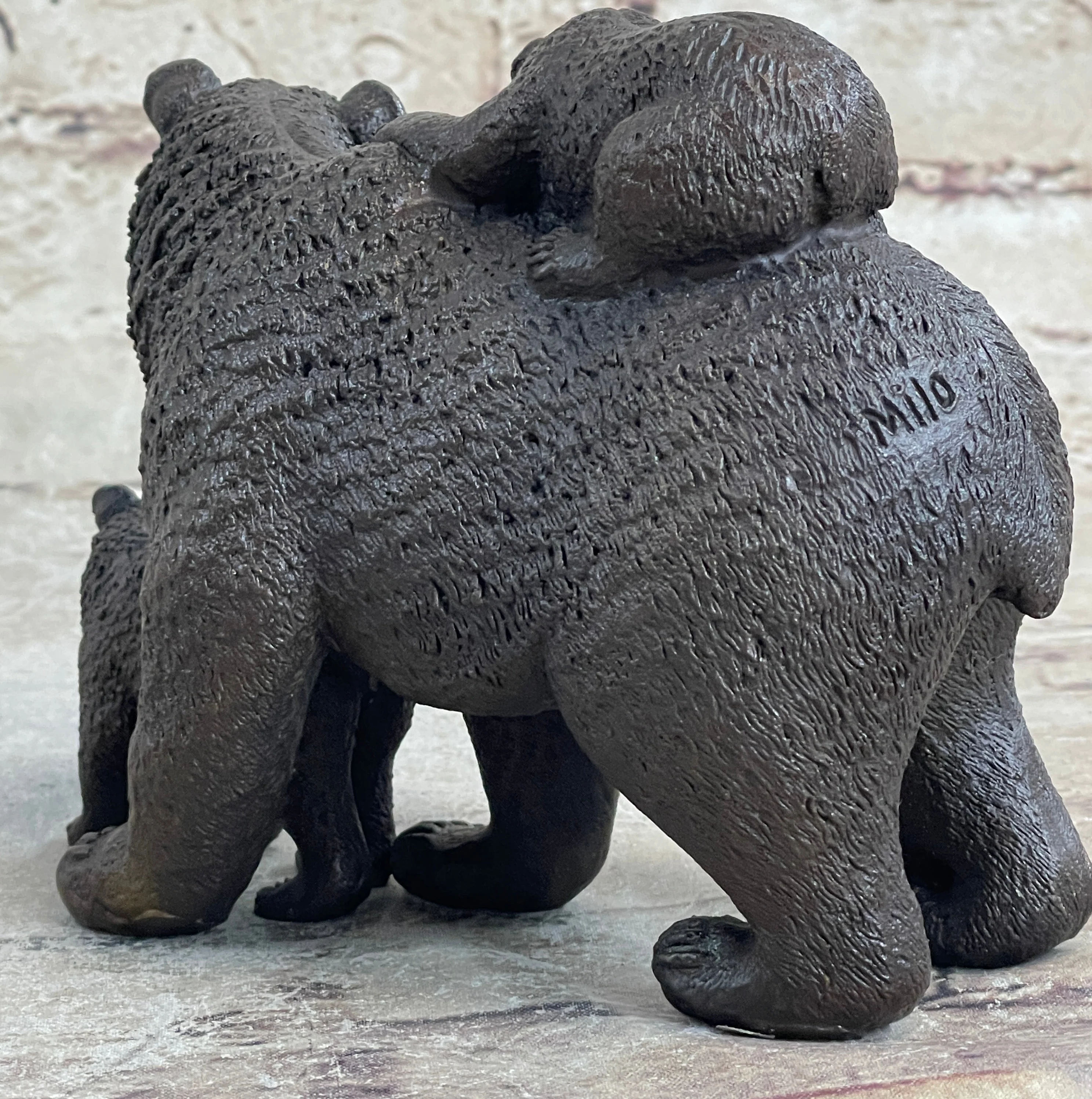 Signed Original Happy Grizzly Bear Family Bronze Sculpture Art Deco Figure Decor - Image 6