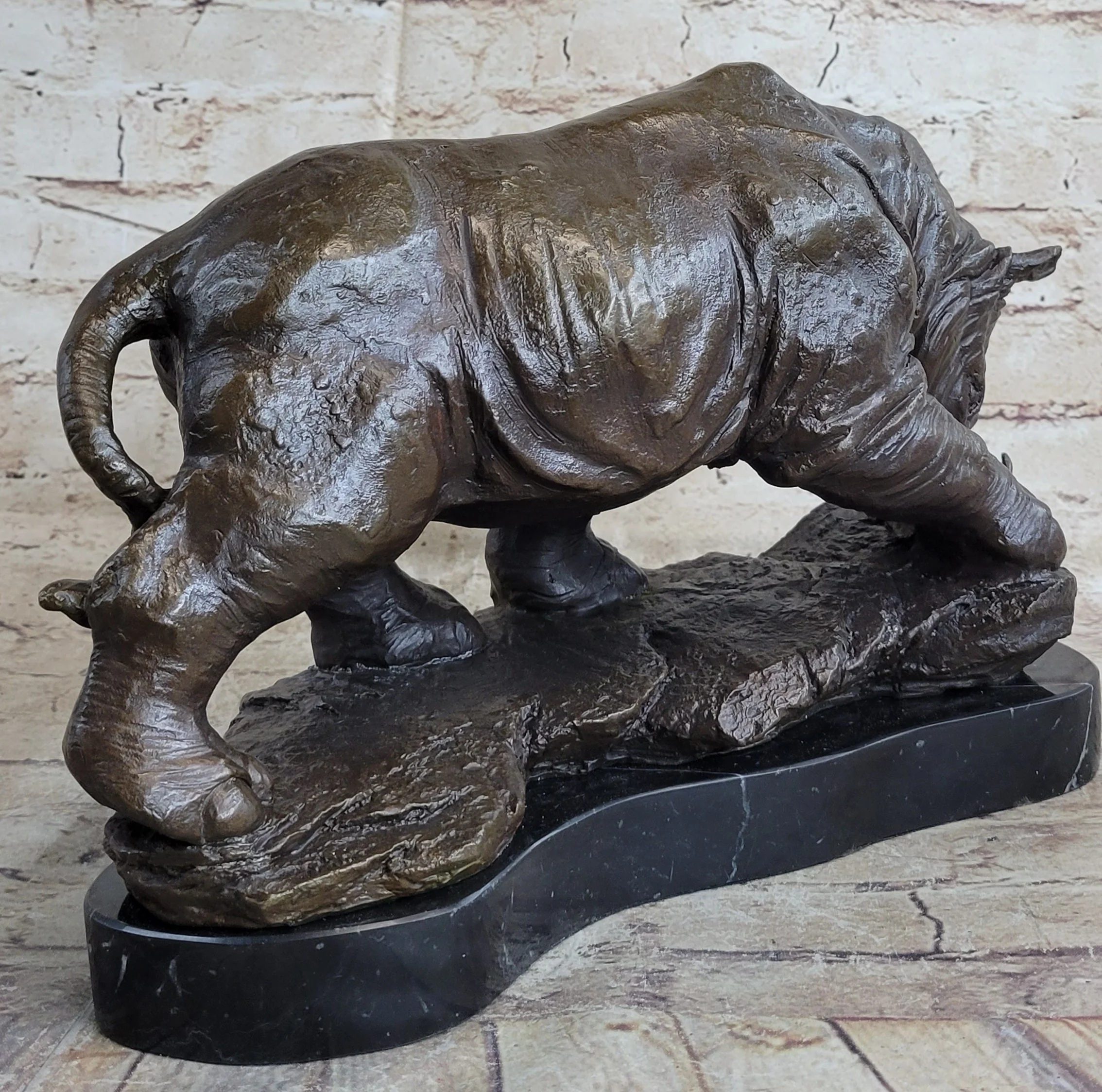 Signed Original Milo Rhinoceros African White Rhino Bronze Sculpture Figurine - Image 4