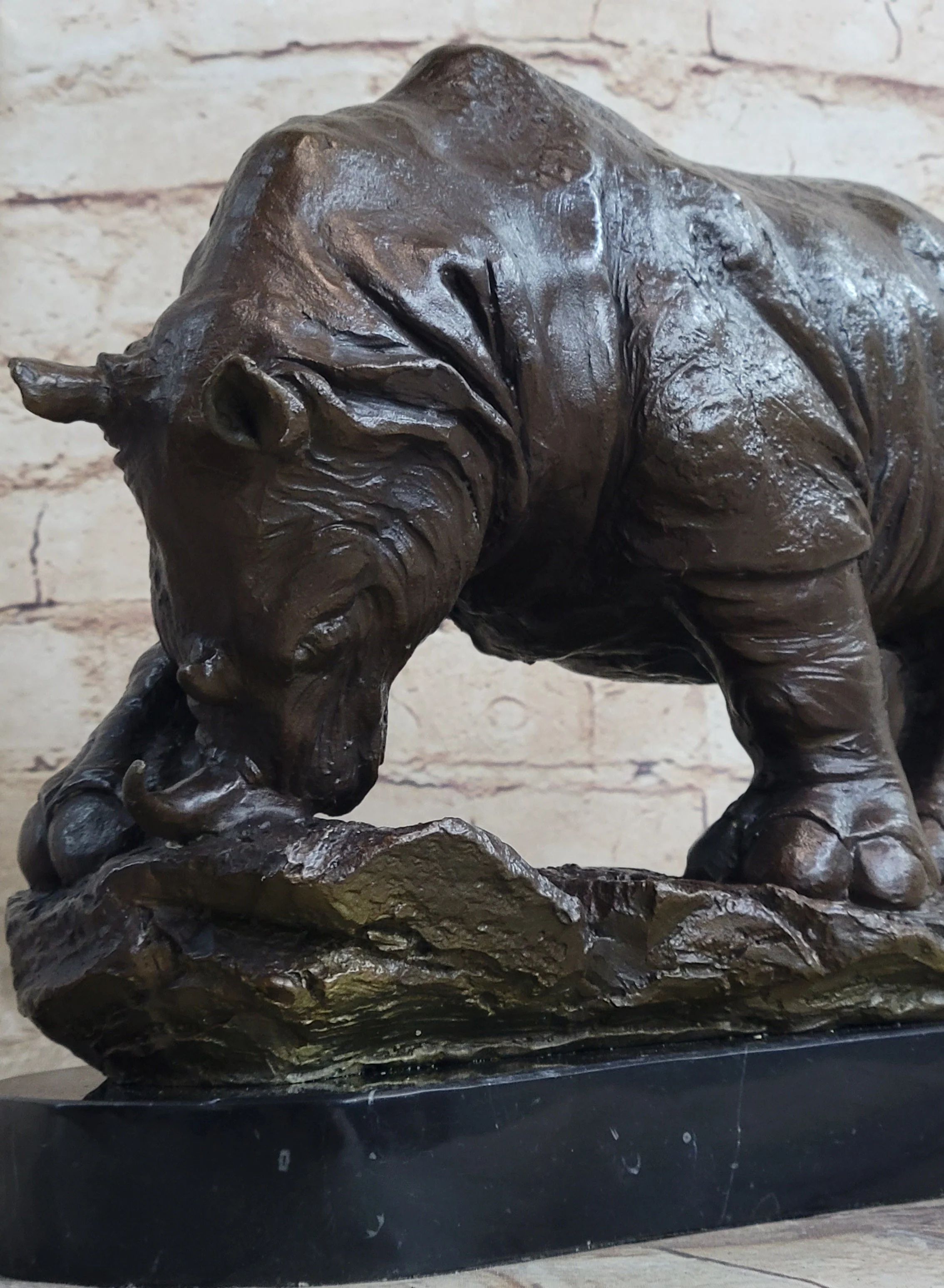 Signed Original Milo Rhinoceros African White Rhino Bronze Sculpture Figurine - Image 6