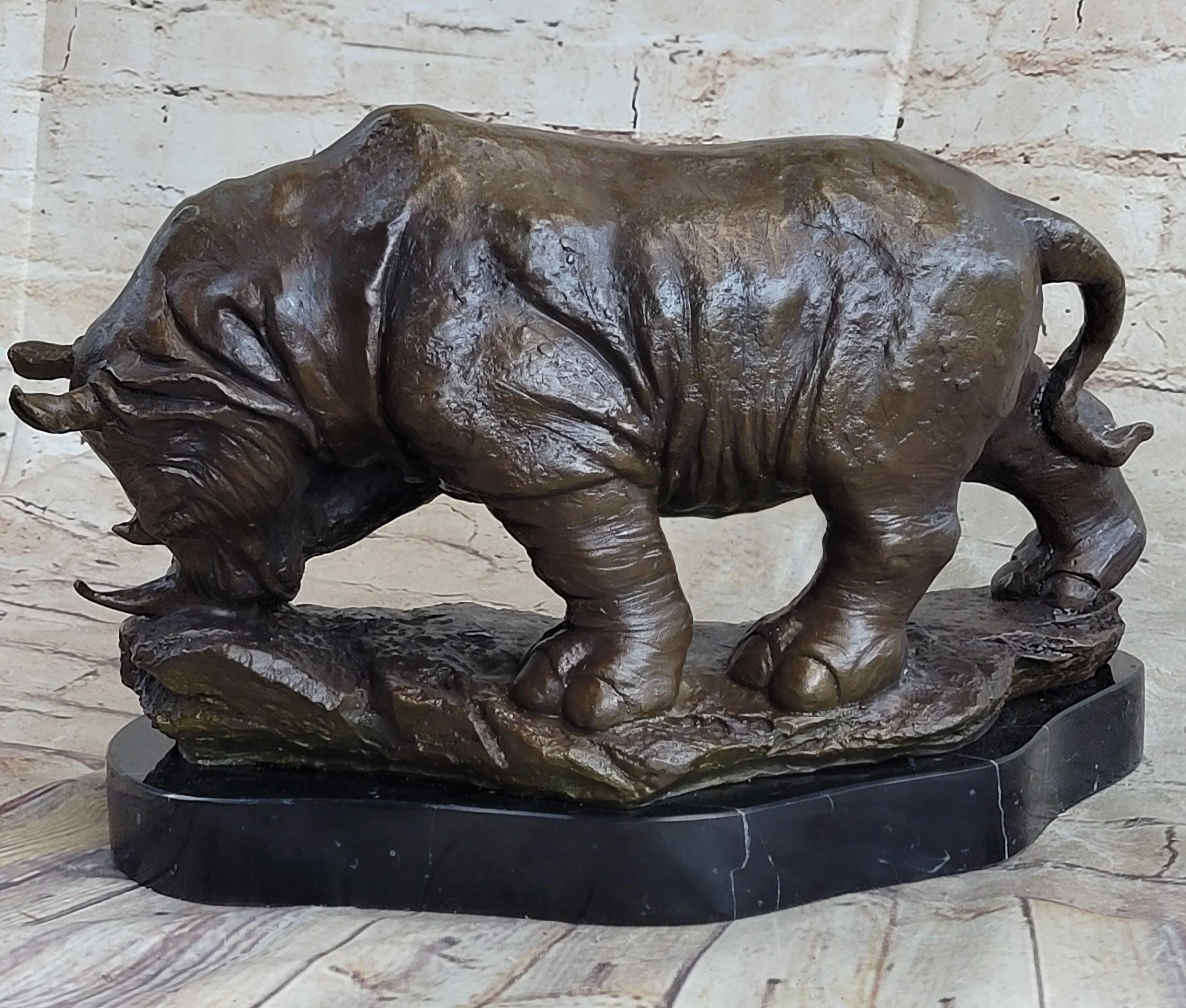 Signed Original Milo Rhinoceros African White Rhino Bronze Sculpture Figurine - Image 8
