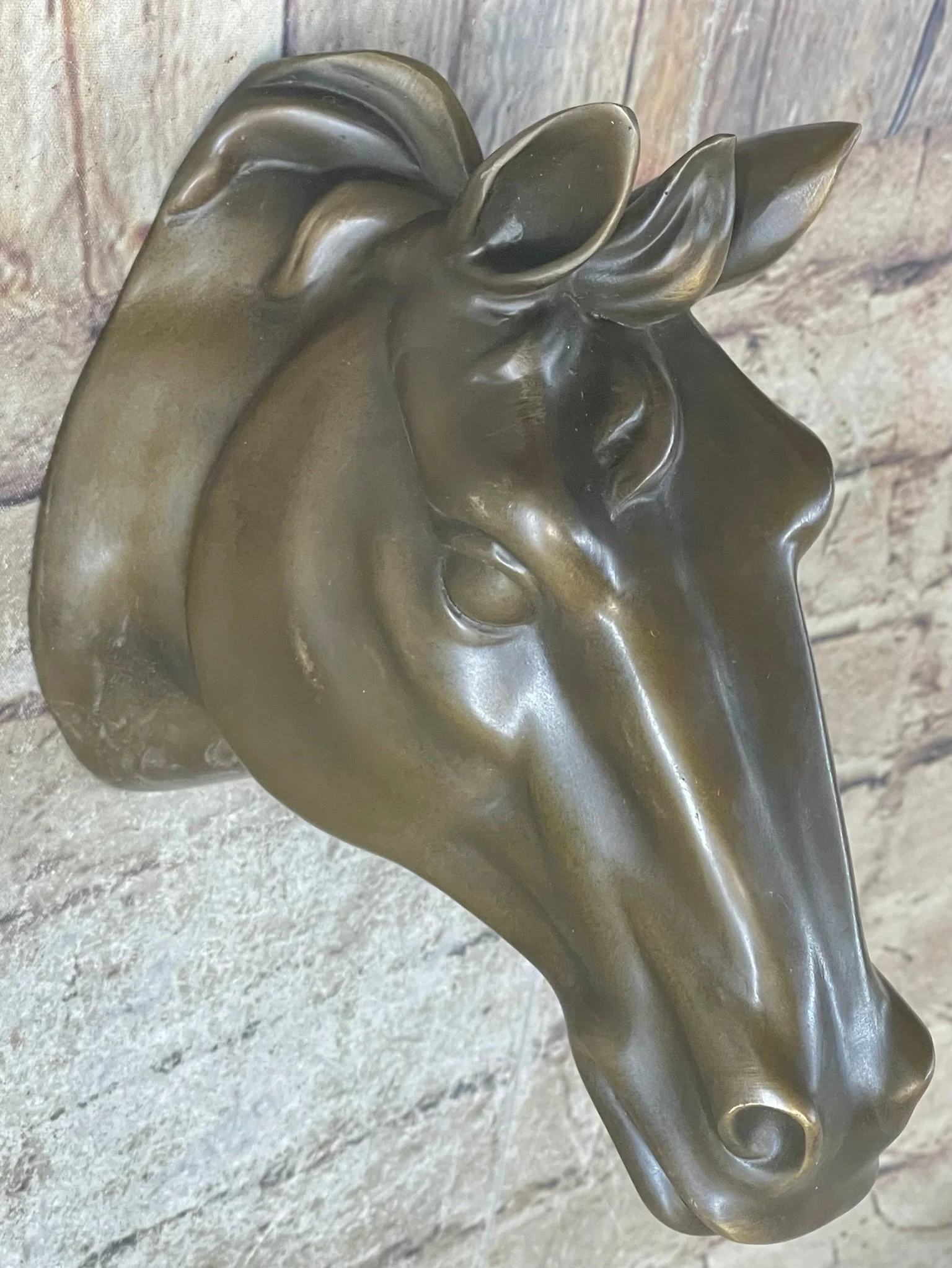Signed Original Thomas Wall Mount Horse Head Bust Bronze Sculpture Art Deco Sale - Image 3