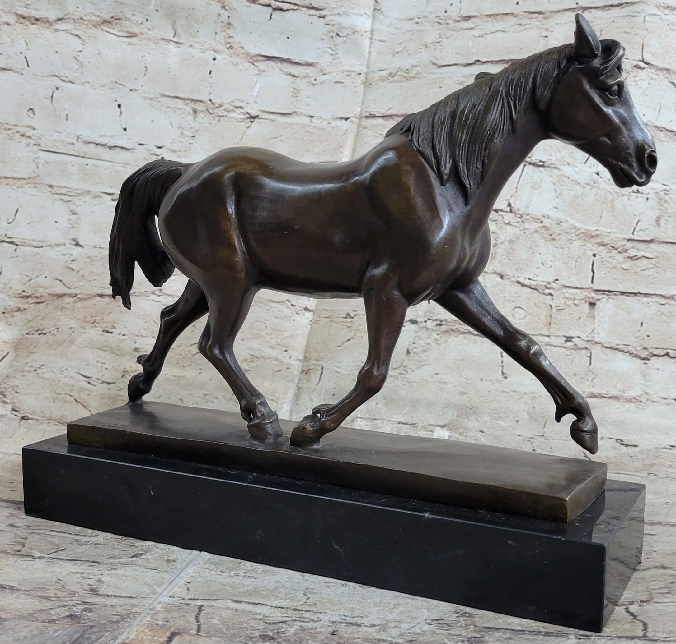 Signed Prosper Lecourtier Racing Horse Stallion Hot Cast Sculpture Marble Base - Image 3