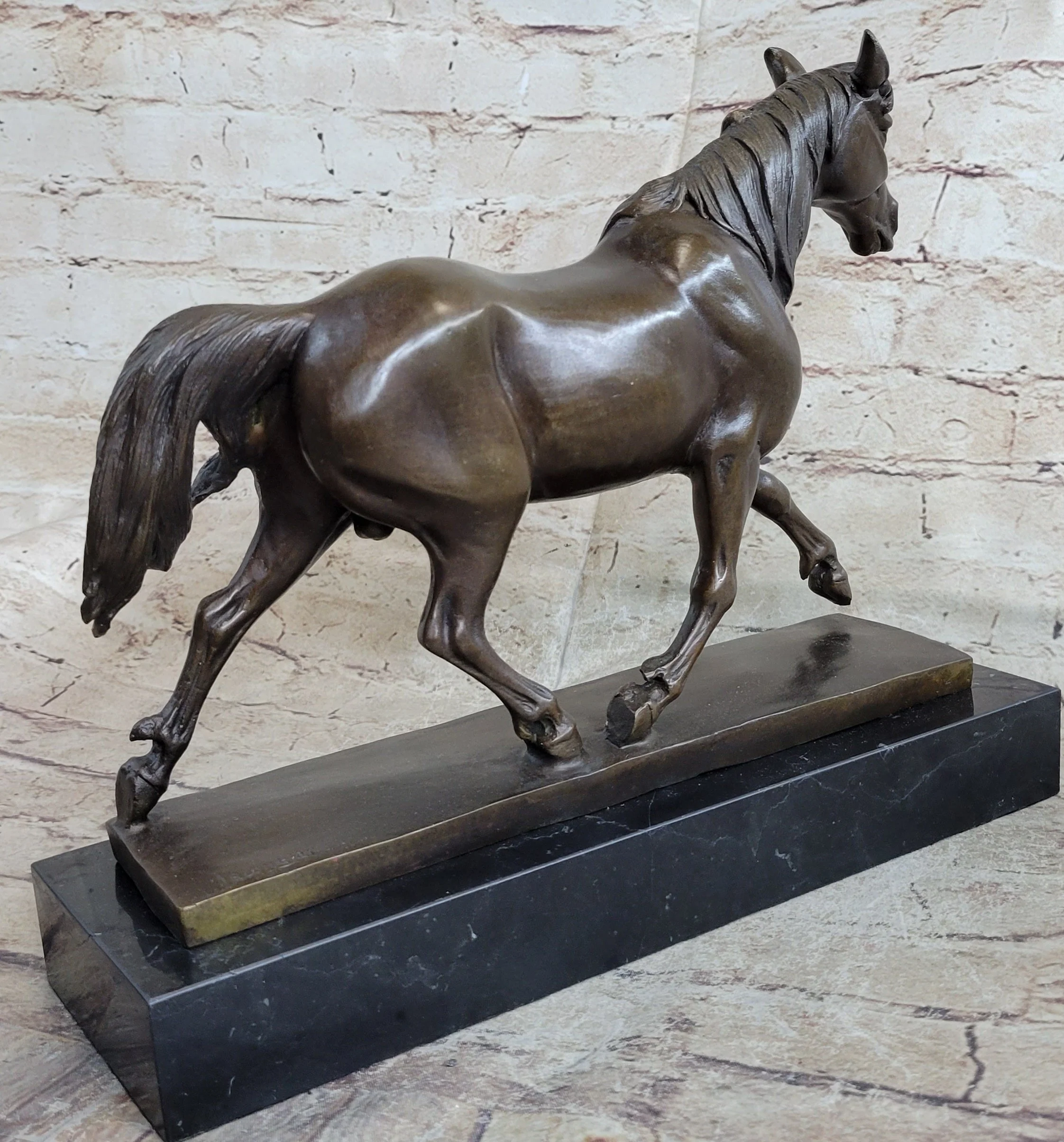 Signed Prosper Lecourtier Racing Horse Stallion Hot Cast Sculpture Marble Base - Image 4