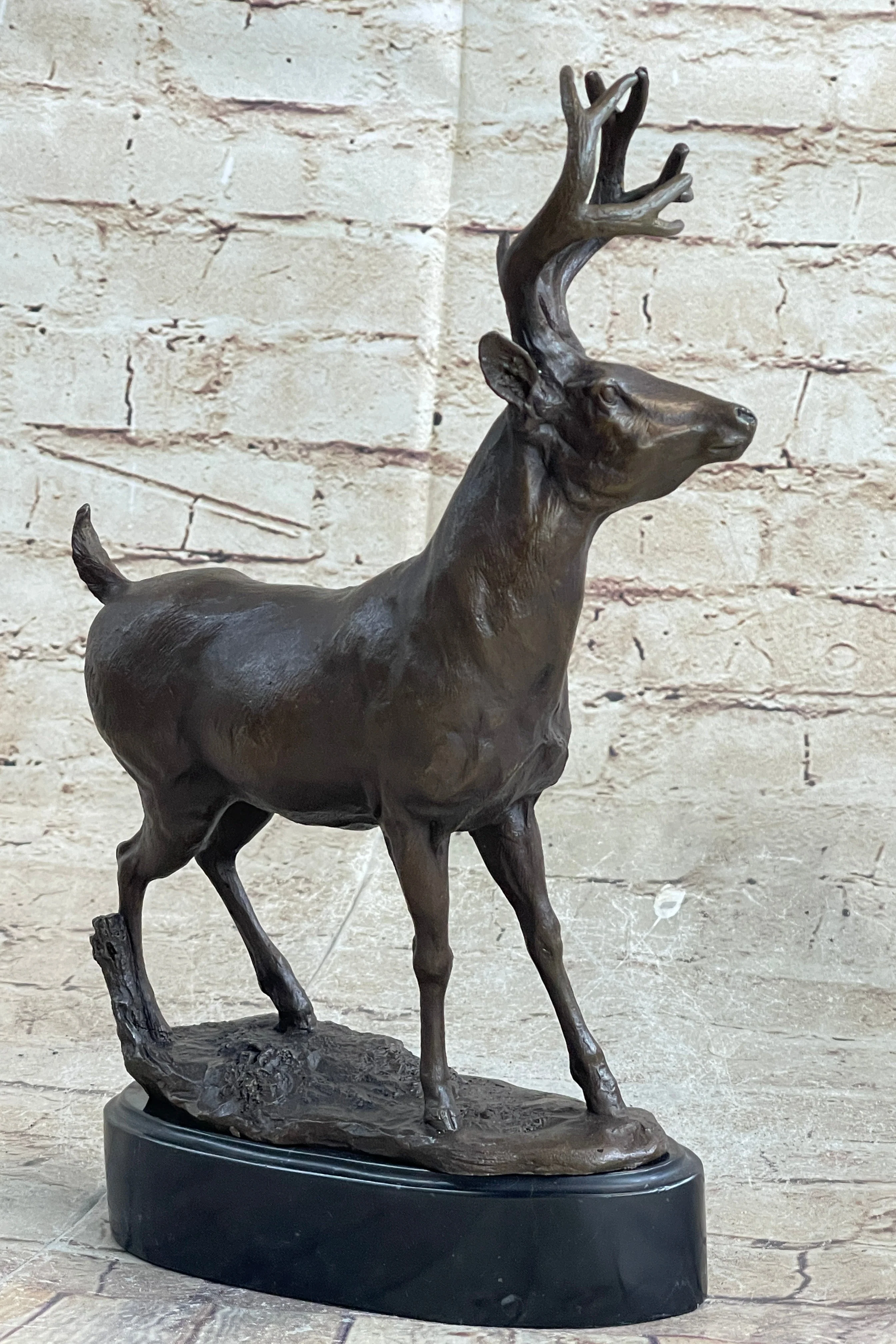 Signed Villanis Male Deer Buck Hunting Bronze Sculpture Marble Figurine Figure - Image 3