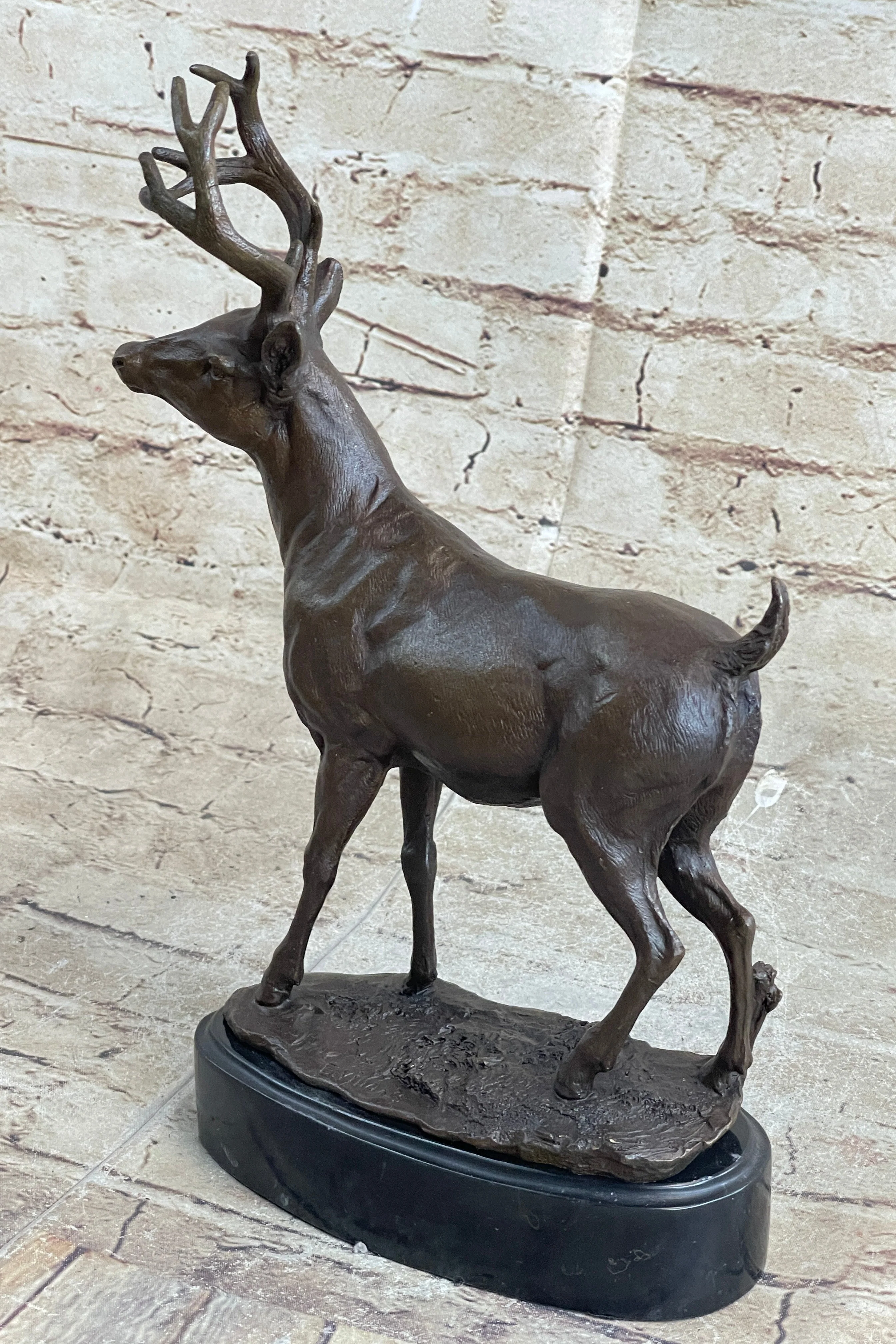 Signed Villanis Male Deer Buck Hunting Bronze Sculpture Marble Figurine Figure - Image 4