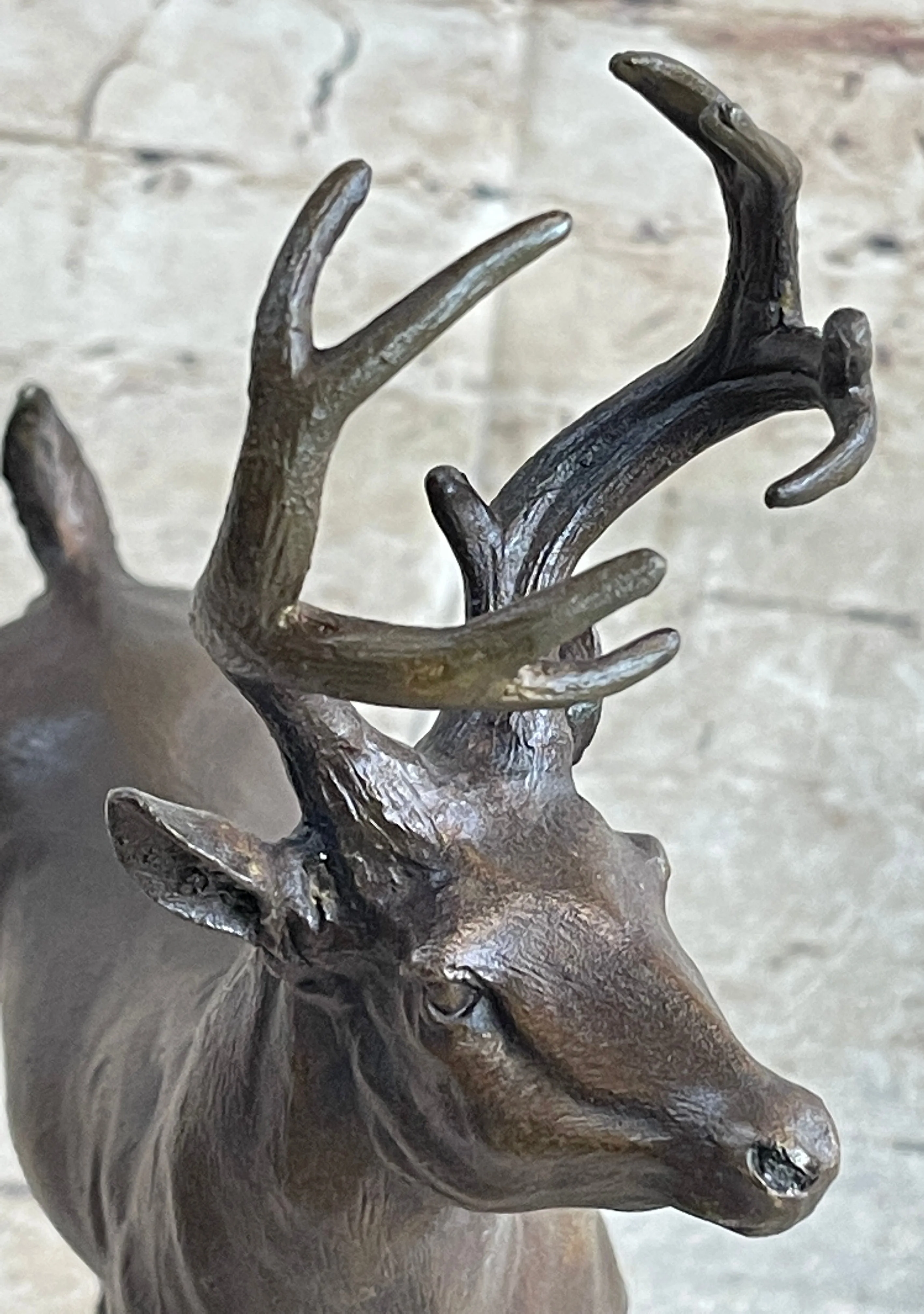 Signed Villanis Male Deer Buck Hunting Bronze Sculpture Marble Figurine Figure - Image 9