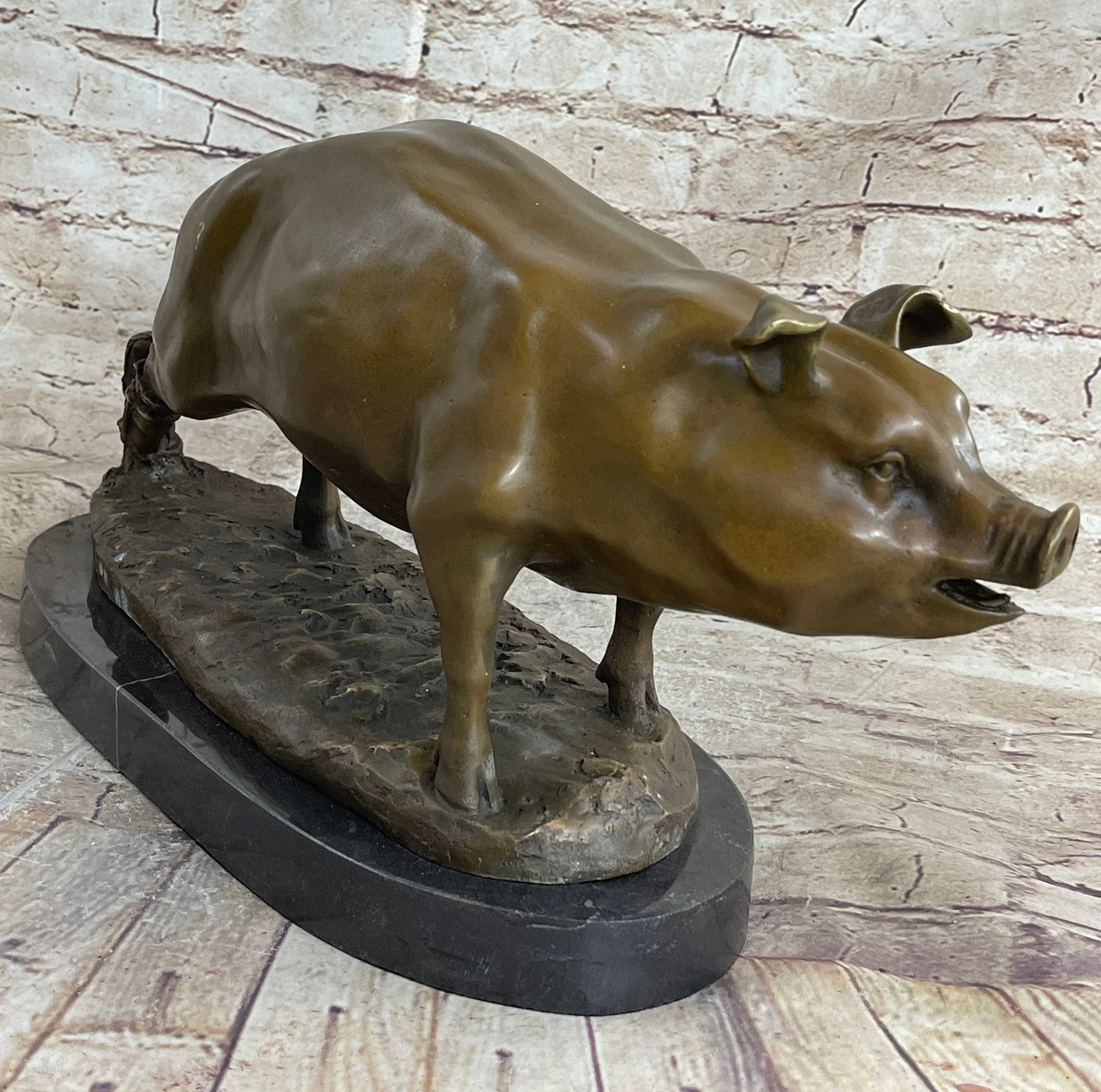 Signed Wild Pig bronze Sculpture Figure Art Deco Figurine Home Decor Decoration - Image 3