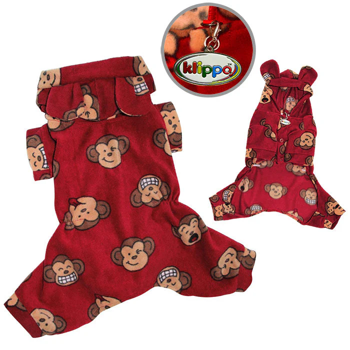 Silly Monkey Fleece Hooded Pajamas - Burgundy - Image 2