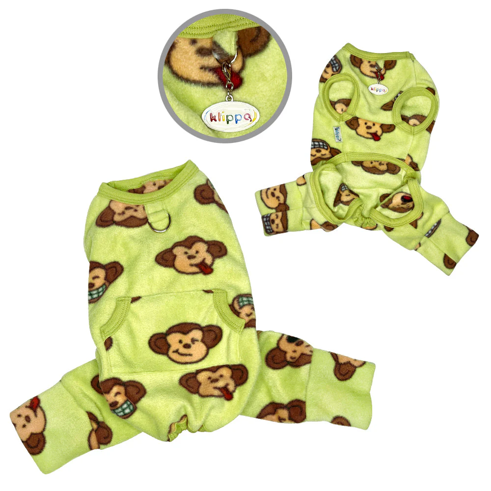 Silly Monkey Front Sleeveless Fleece Pajamas - Lime - Image 2