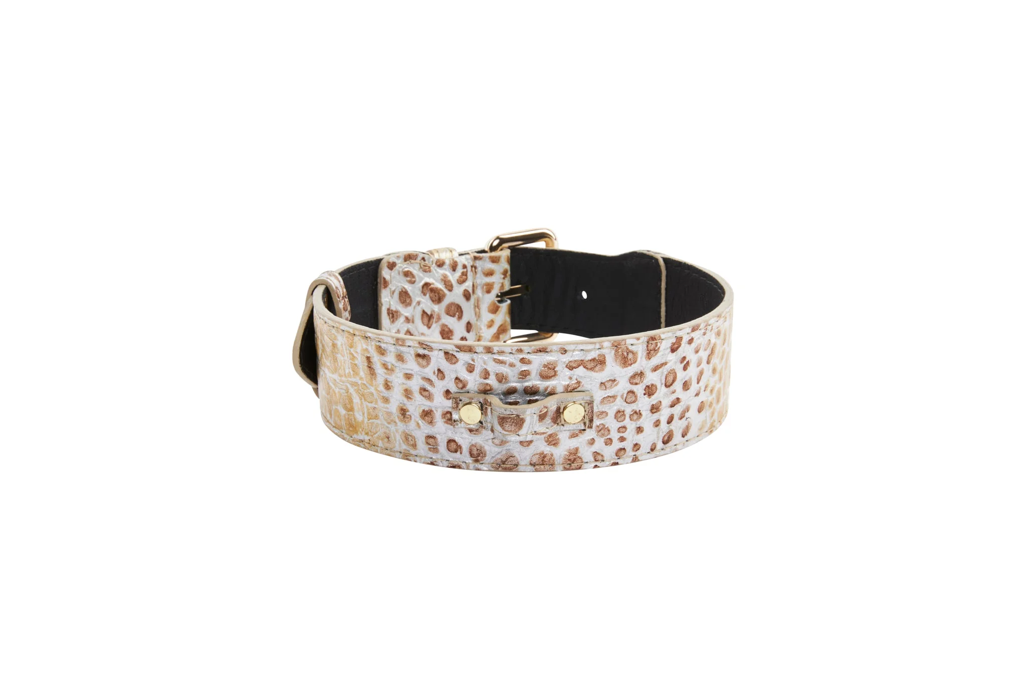 Silver/Bronze/Gold Italian Leather Embossed Croc Classic Collar - Image 3