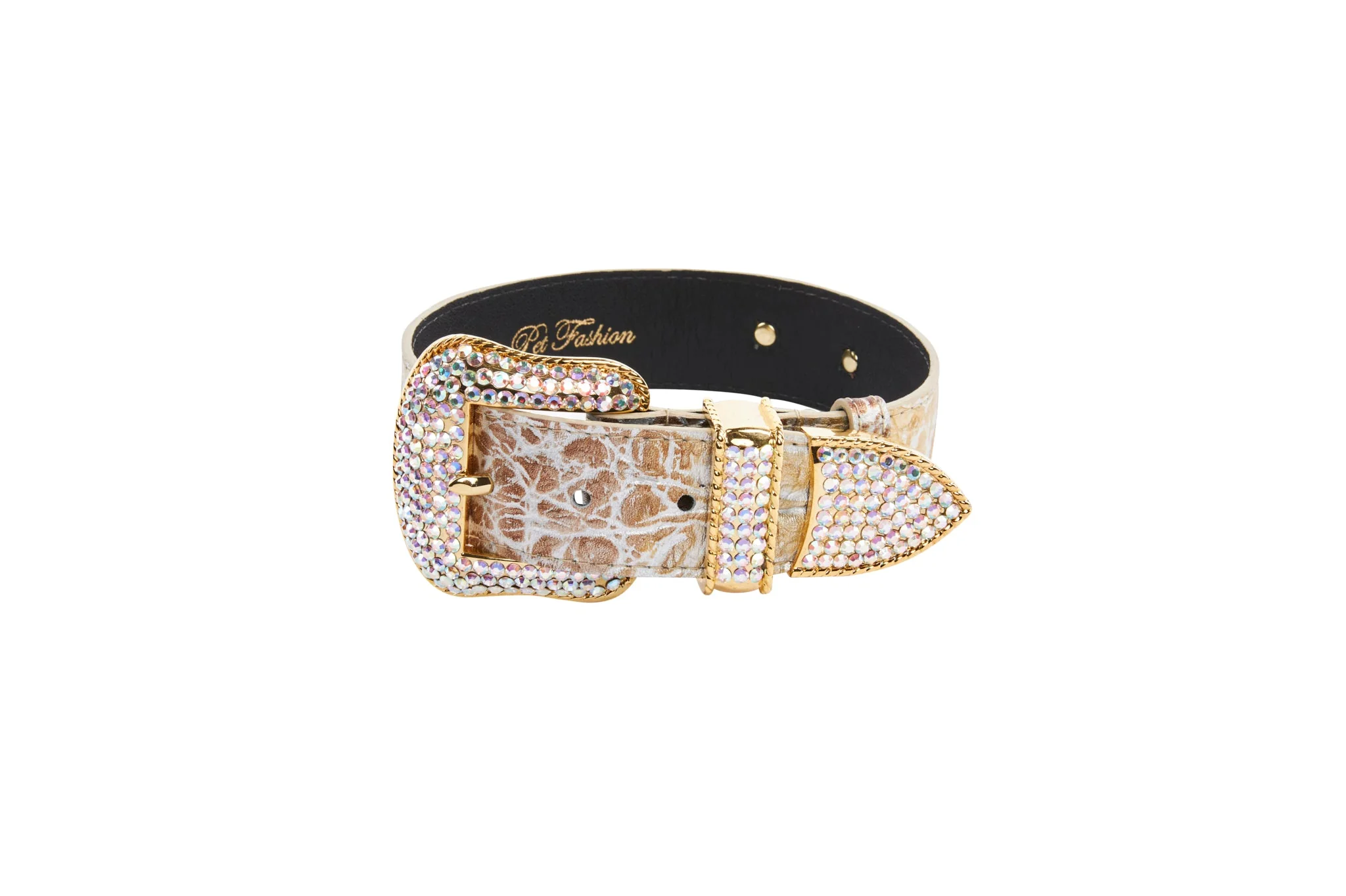 Silver/Bronze/Gold Italian Leather Embossed Croc Swarovski Crystal Collar - Image 3