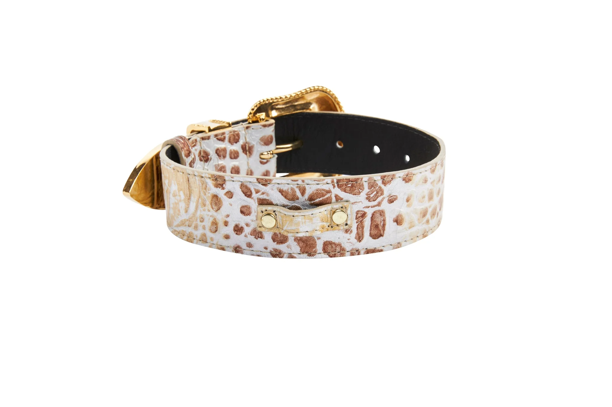 Silver/Bronze/Gold Italian Leather Embossed Croc Swarovski Crystal Collar - Image 4