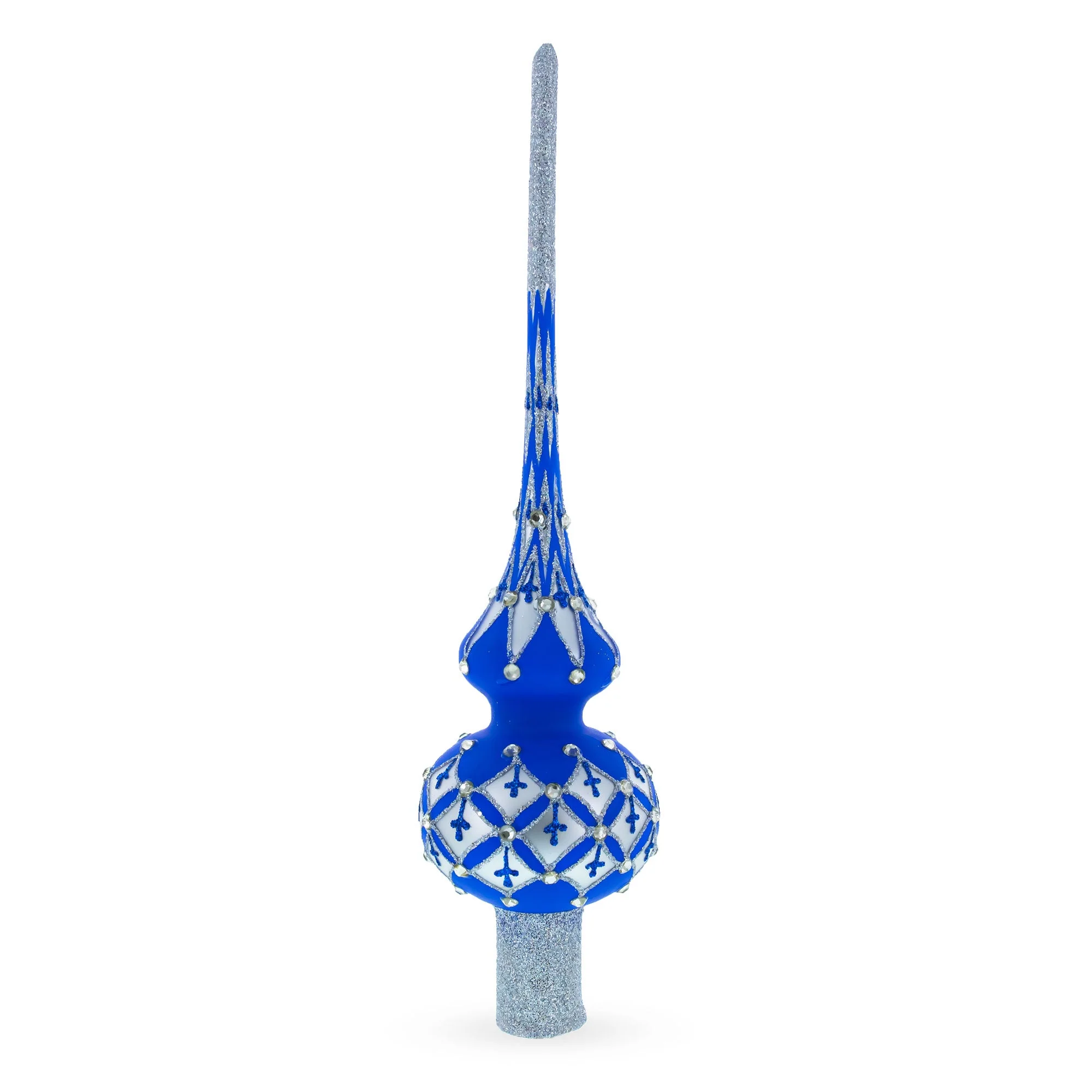 Silver Diamonds on Blue Glass Tree Topper - Image 2
