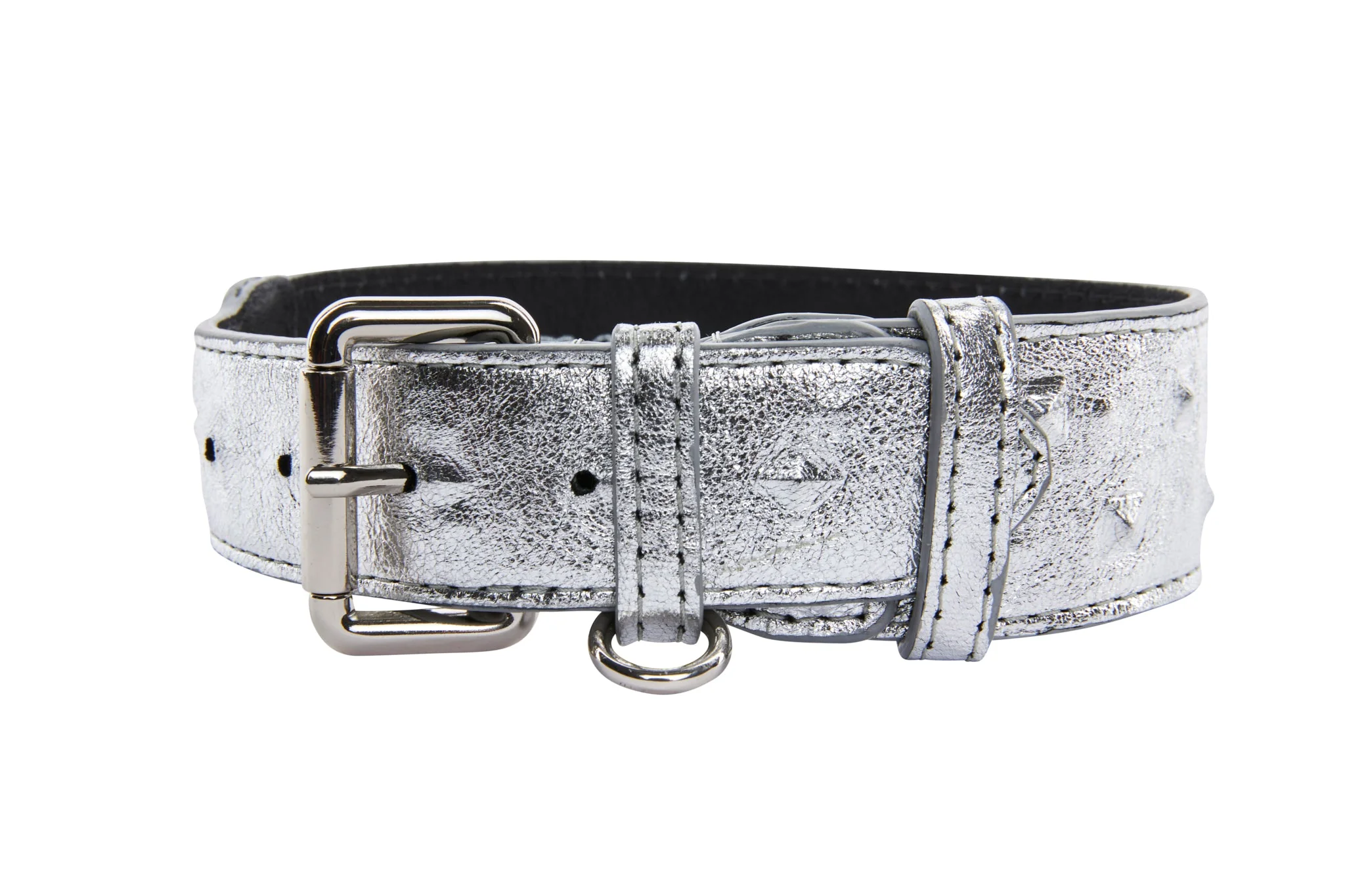 Silver Studded Italian Leather Classic Collar